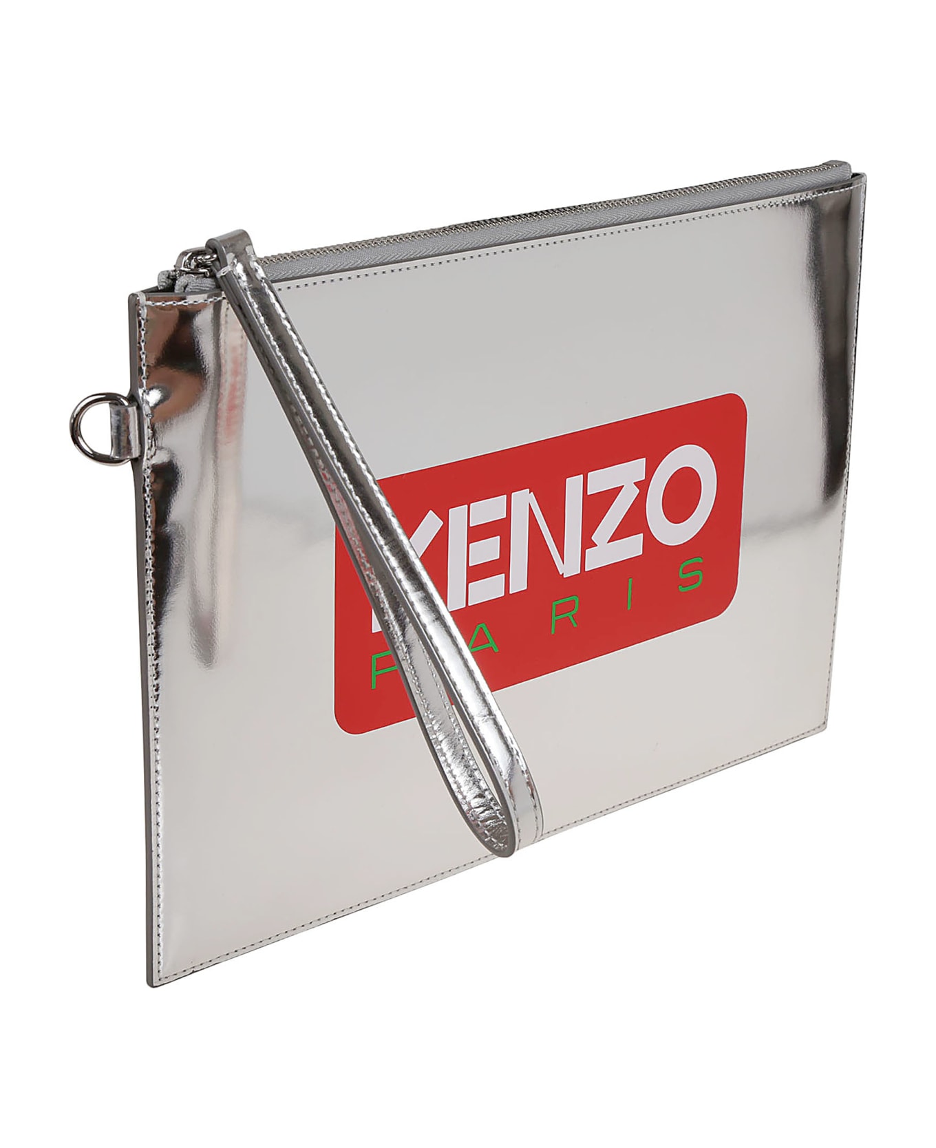 Kenzo Large Logo Printed Clutch Bag - Ag Argent