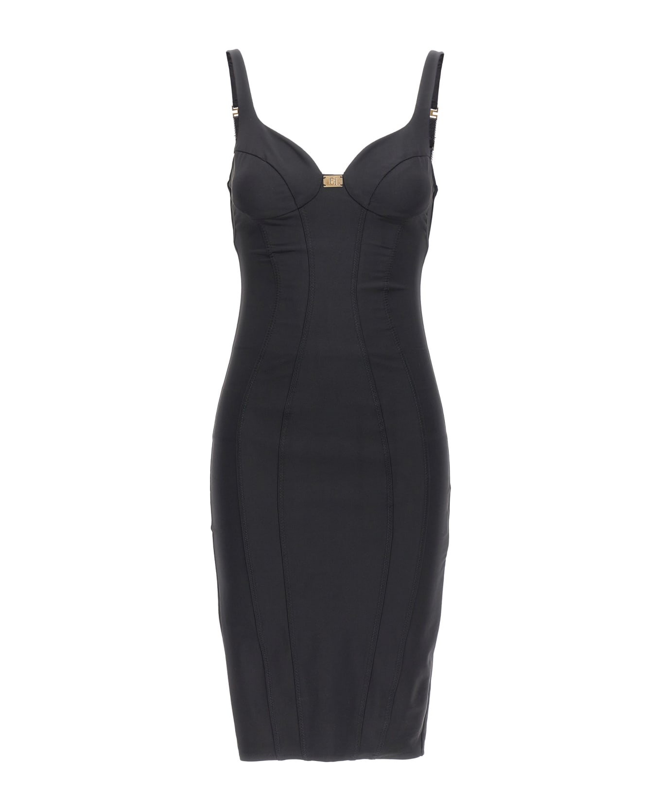 Elisabetta Franchi Logo Plaque Detail Dress - Nero