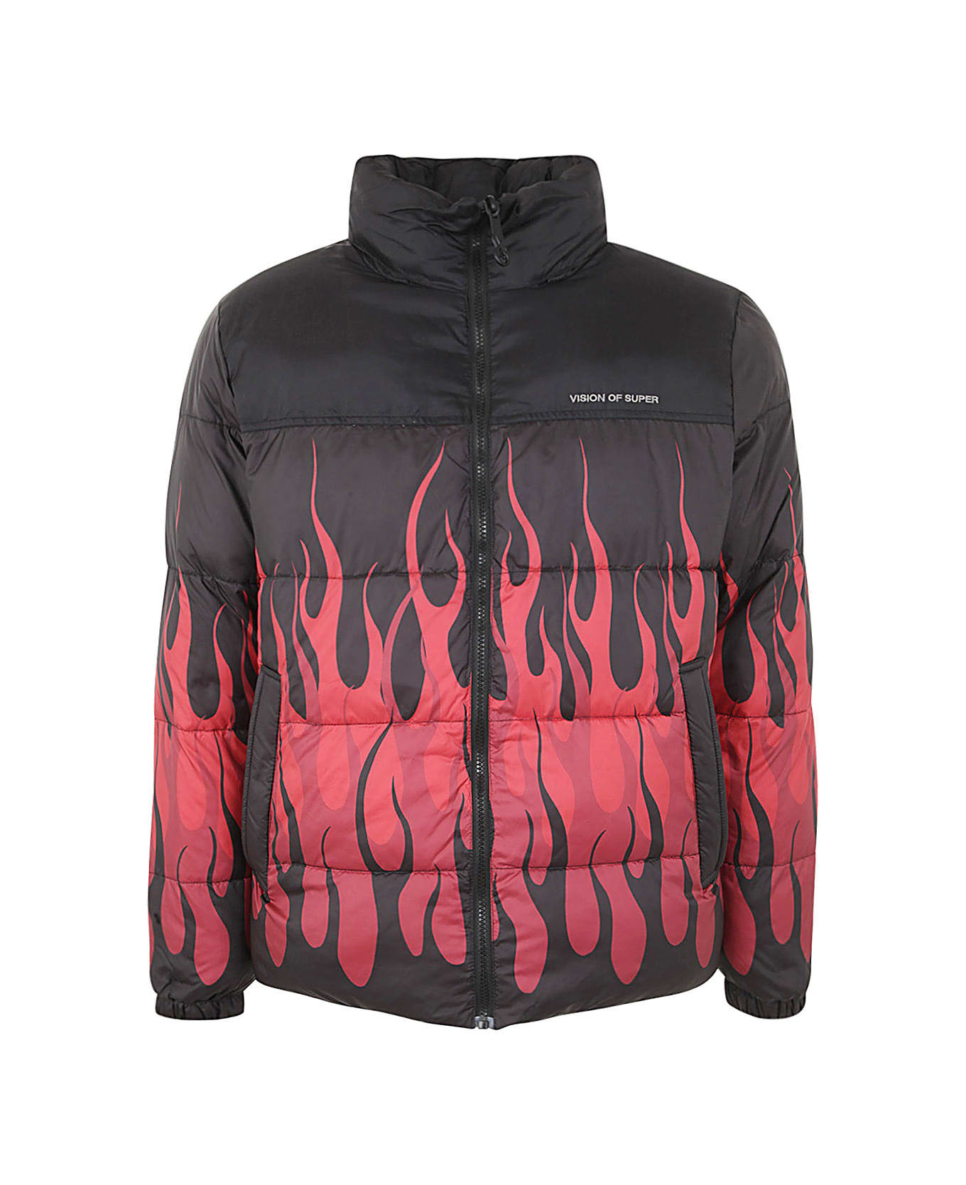 Vision of Super Black Puffy Jacket With Red Flames - Black