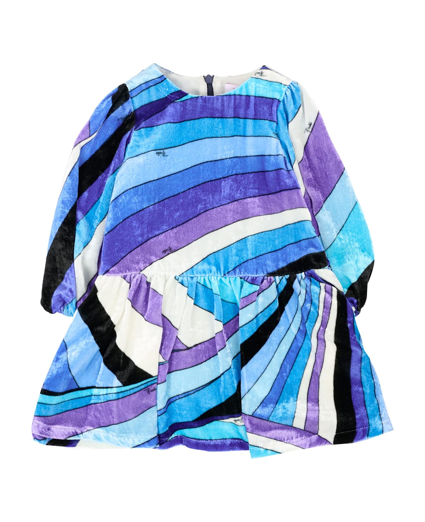 Pucci Blue Dress For Baby Girl With Marble Print - Blue