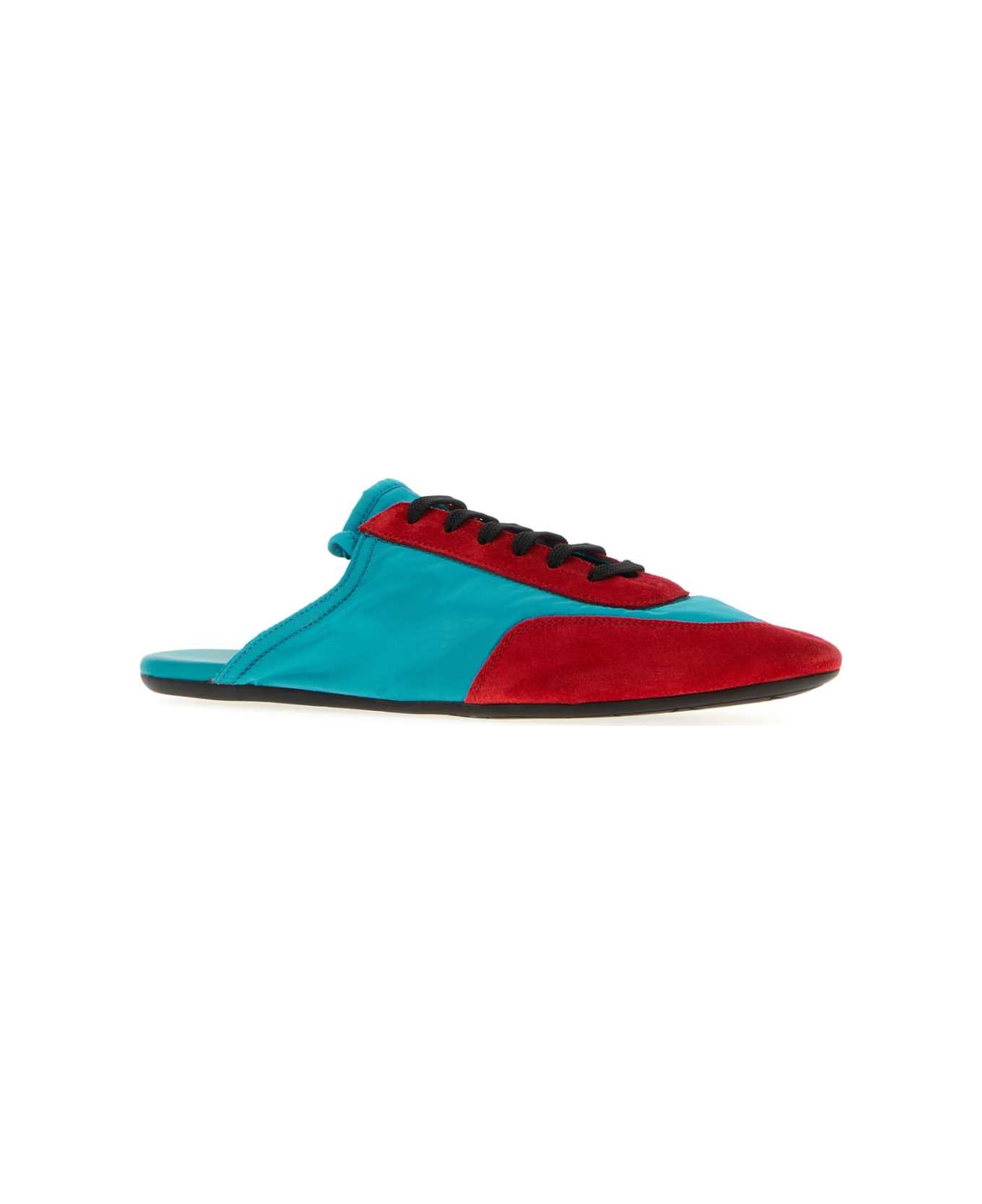 Prada Two-tone Suede And Re-nylon Slippers - TURCHESEROSSO