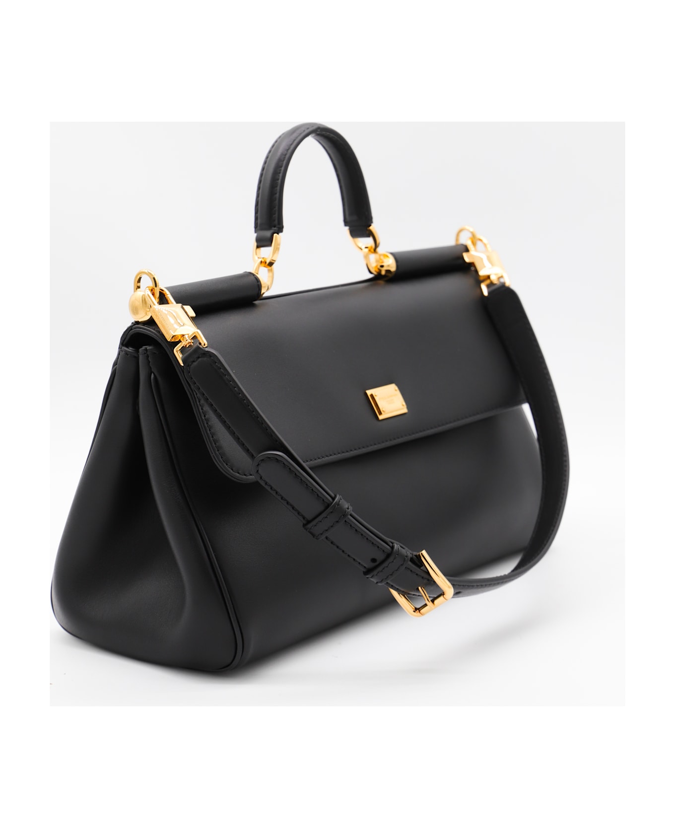 Dolce & Gabbana Black Leather My Sicily East West Top Handle Bag - Black