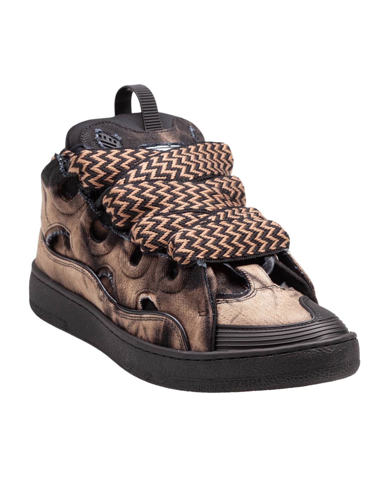Lanvin Curb Sneakers In Washed Denim Color Black And Brown - Black beige