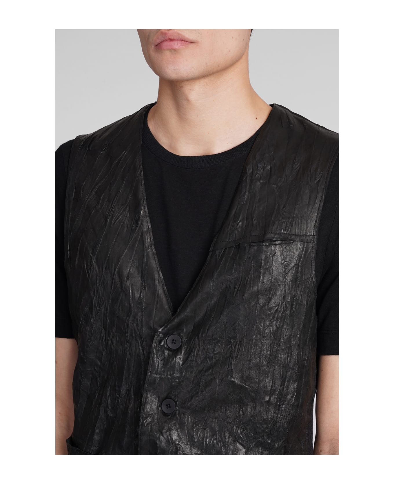 Transit Vest In Black Leather And Fabric - black