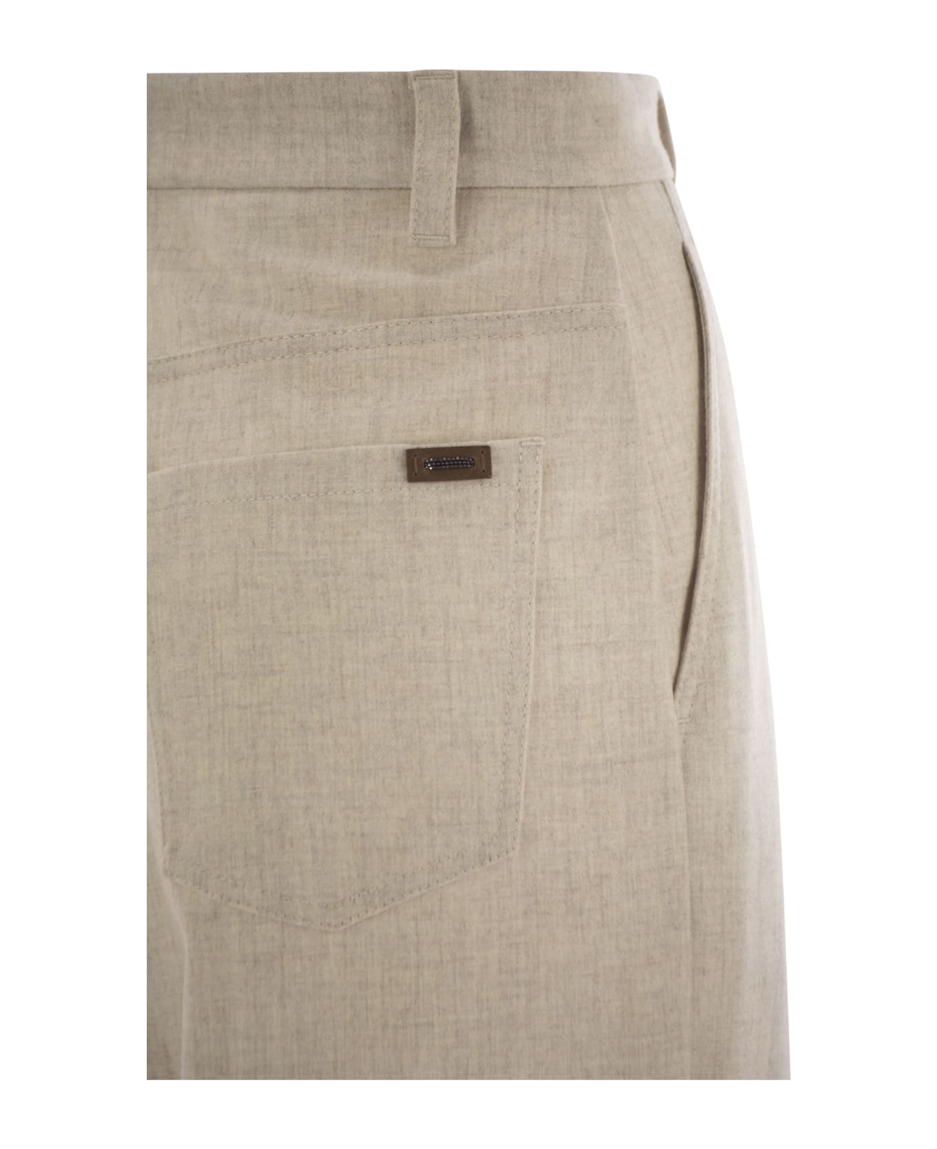 Brunello Cucinelli Wide High-waisted Wool And Cashmere Trousers With Necklace - Beige