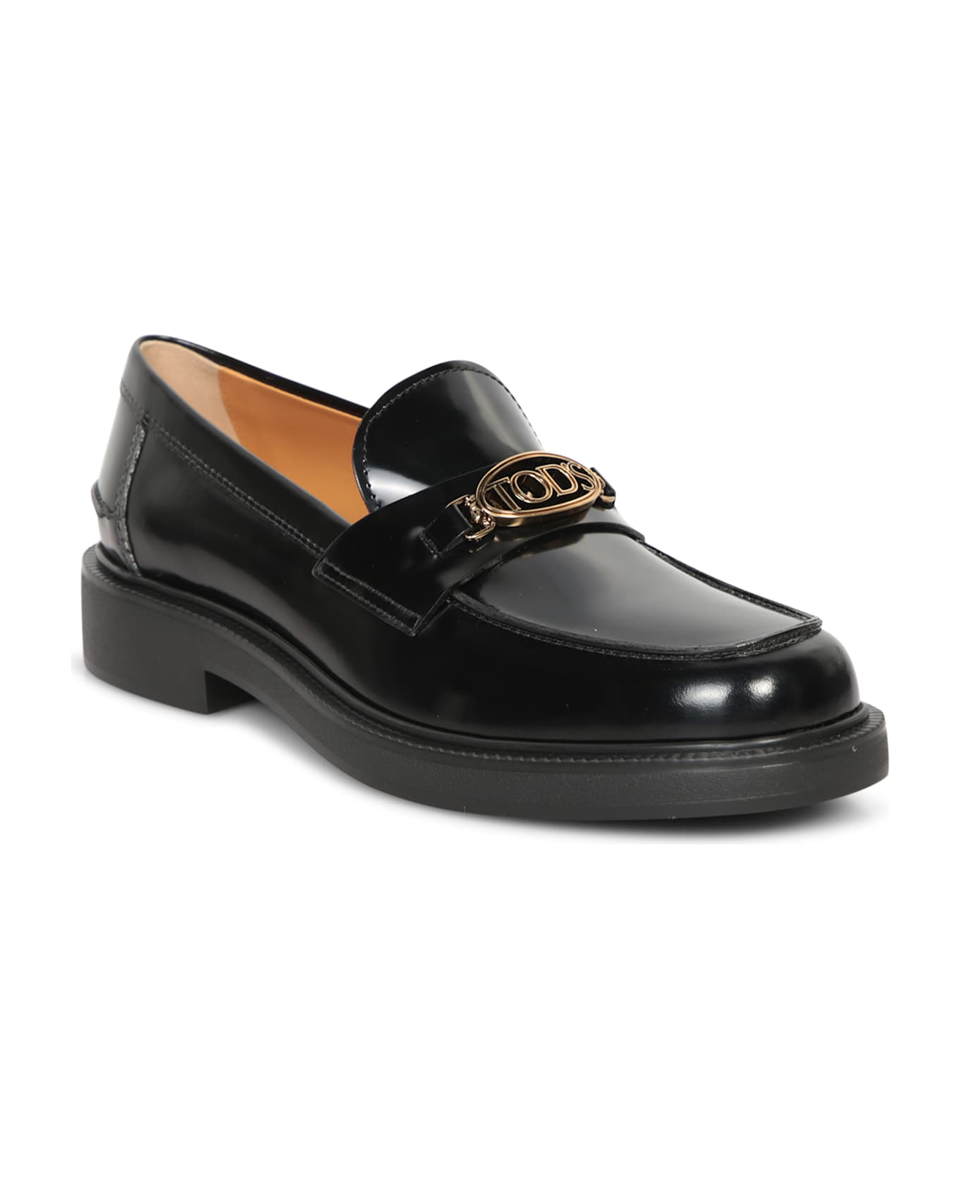 Tod's Black Oval Logo Loafers - Black フラットシューズ