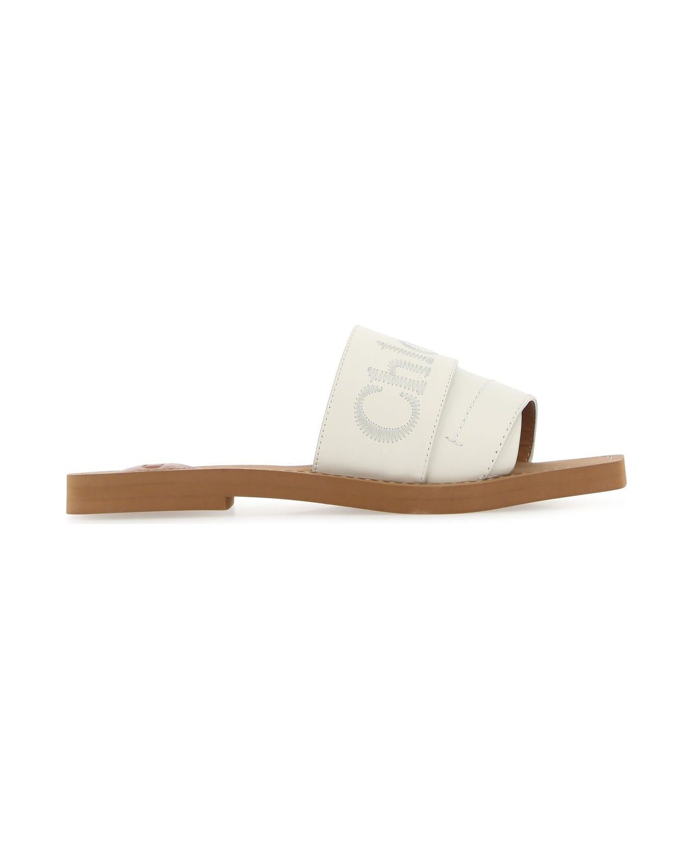 Chloé Ivory Leather Woody Slippers - White