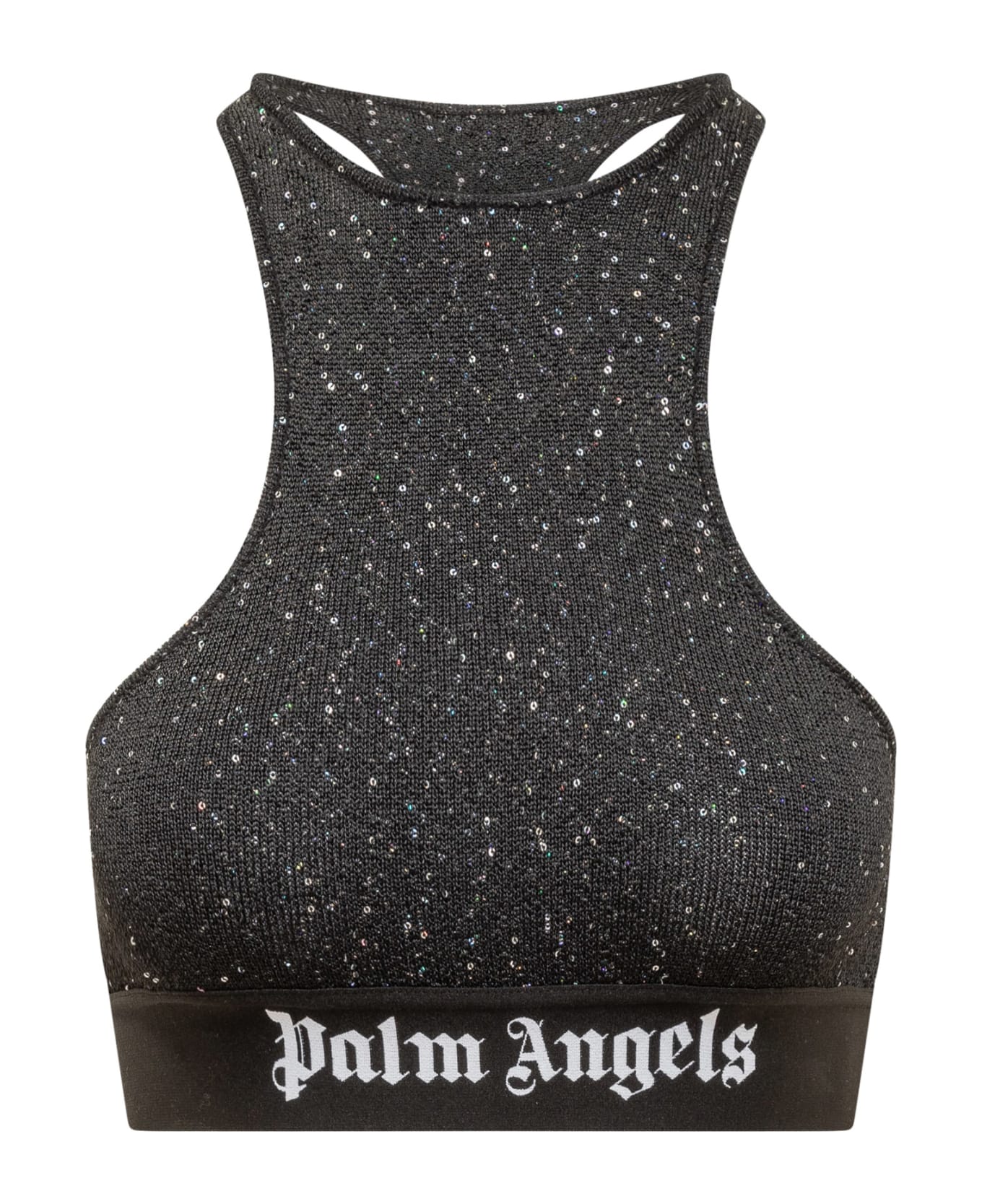 Palm Angels Soiree Top With Logo - BLACK WHITE
