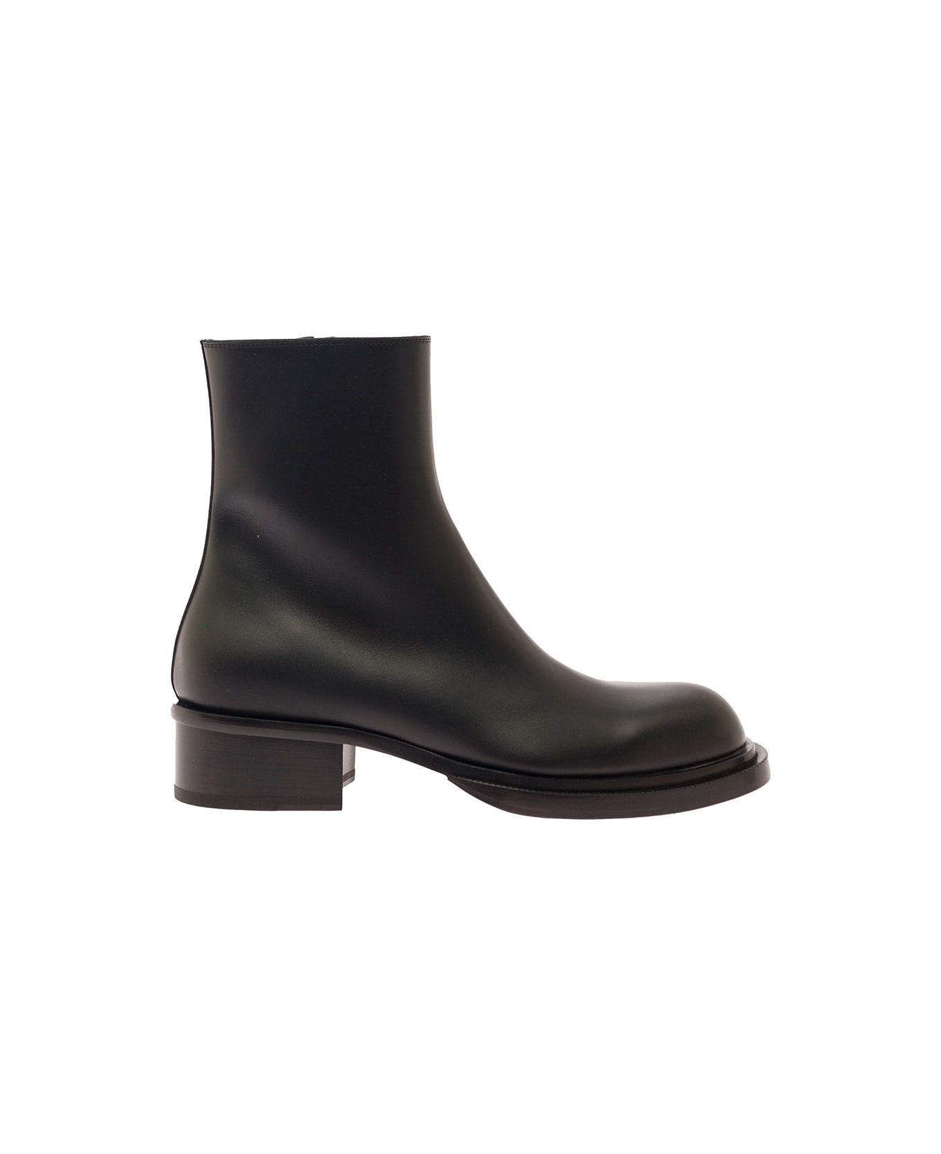 Alexander McQueen 'stack' Black Round-toe Boots In Smooth Leather Man - Black
