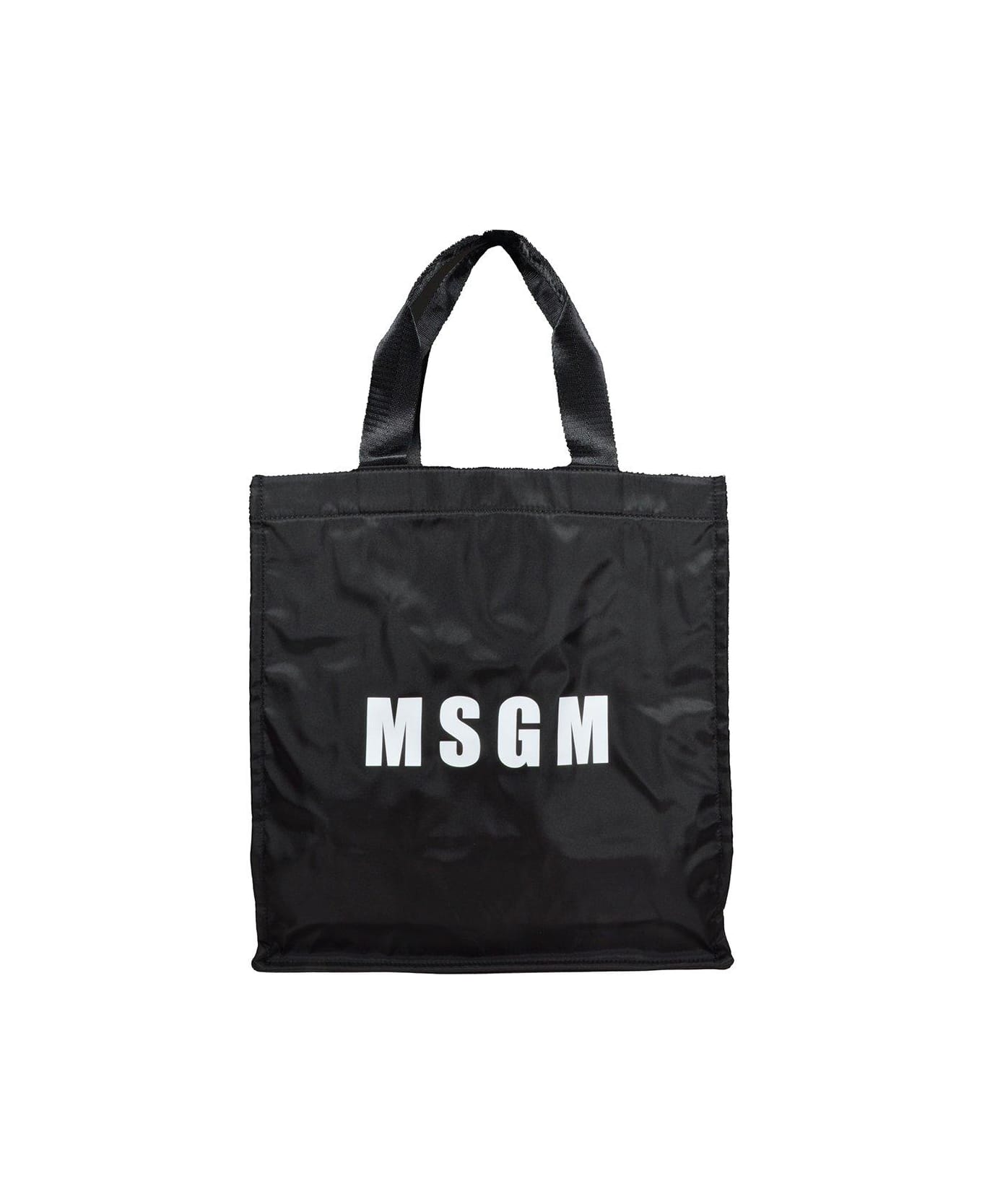 MSGM Logo Printed Top Handle Bag - Nero
