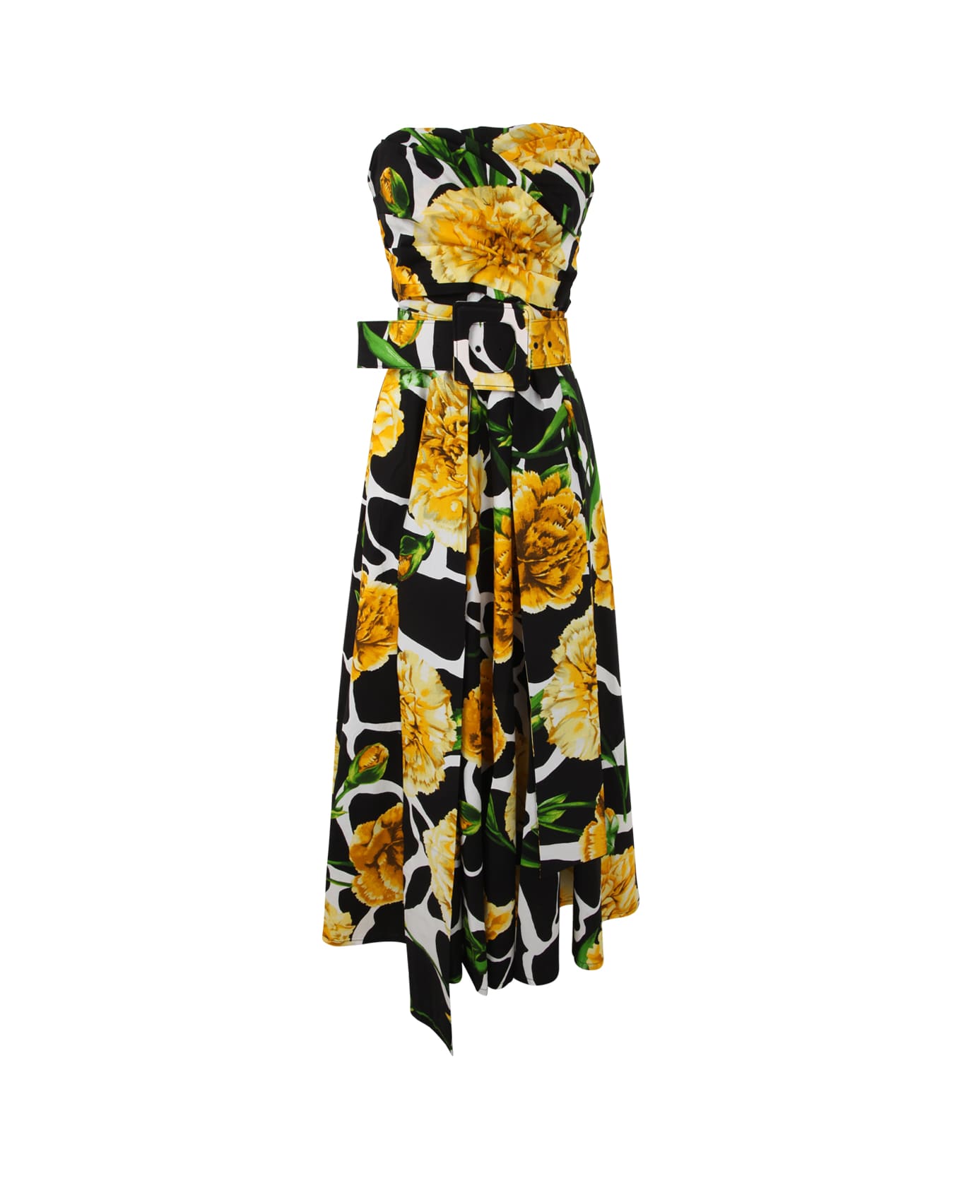 Samantha Sung Carole Tube Neck Straple Sleeves Midi Dress With Carnation Giraffe Printing - Yellow