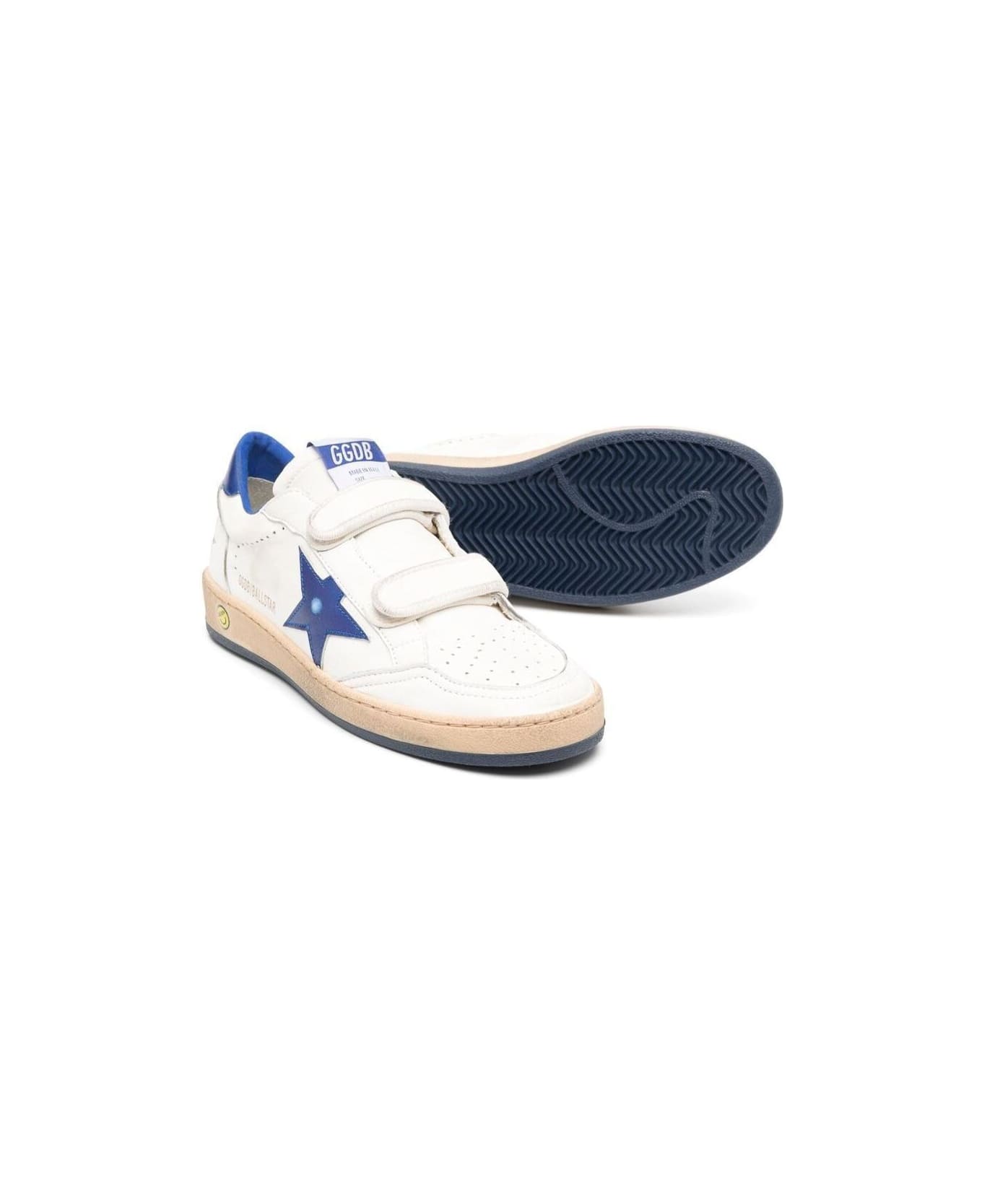 Golden Goose 'ballstar' White And Blue Low Top Sneakers With Star Patch In Leather Boy - White