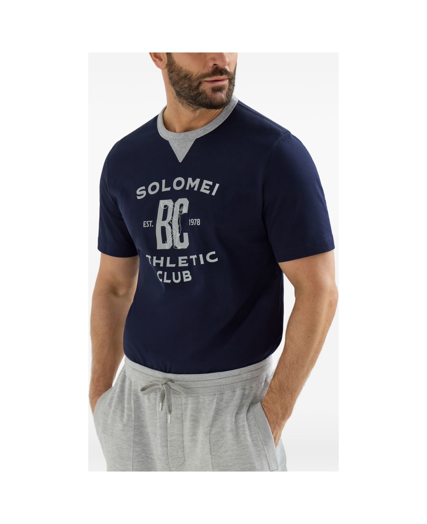 Brunello Cucinelli Logo Cotton T-shirt - Blue