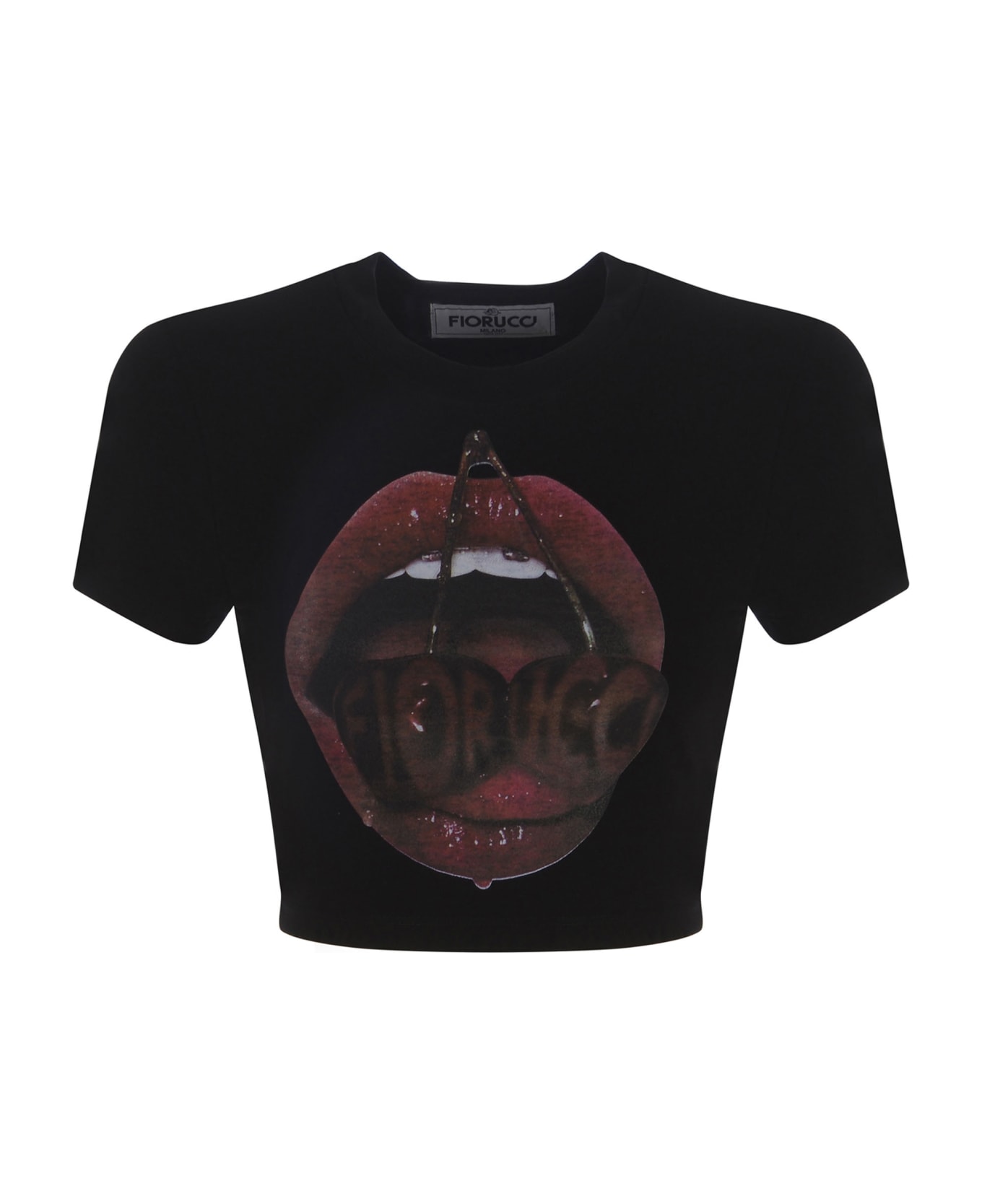 Fiorucci Crop T-shirt Crop Fiorucci "cherries" Made Of Cotton - Nero Tシャツ