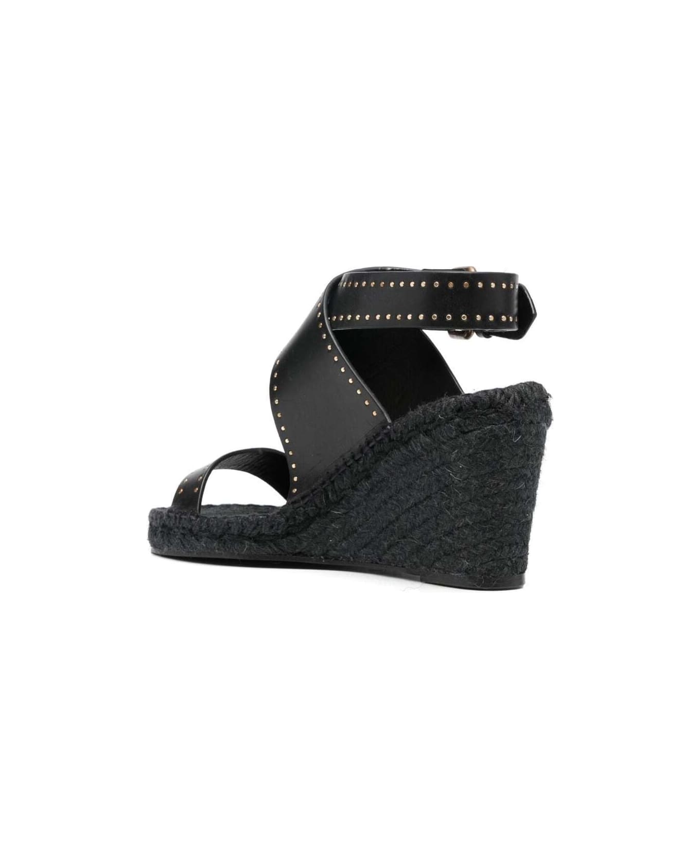 Isabel Marant Black Espadrille Wedge Sandals In Leather Woman - Black サンダル