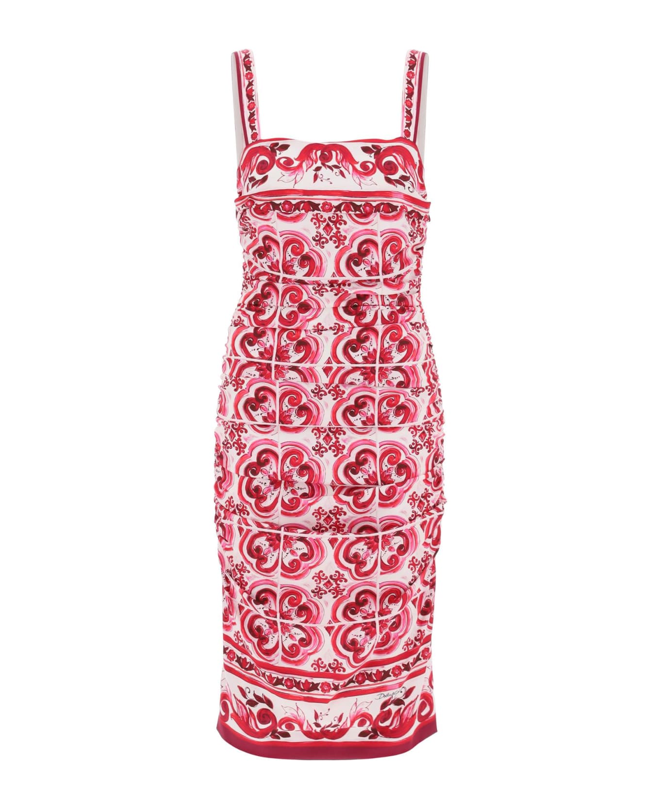 Dolce & Gabbana Majolica Print Silk Dress - Tris Maioliche Fuxia