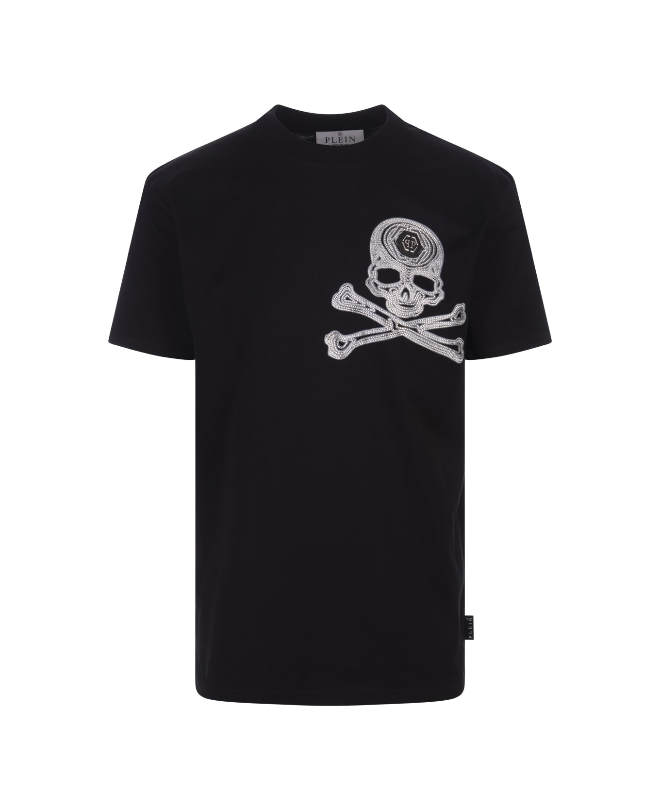 Philipp Plein Black T-shirt With Crystal Skull&bones - black / white
