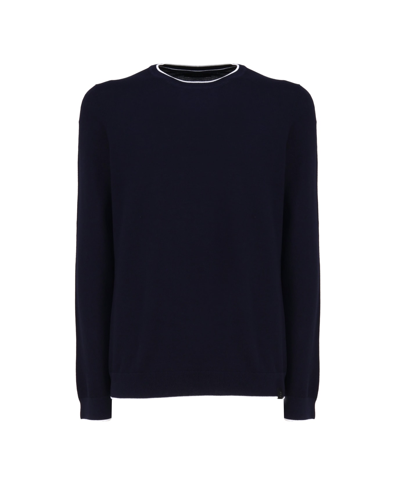 Fay Cotton Sweater With Round Neck - (blu royale)+(bianco) ニットウェア