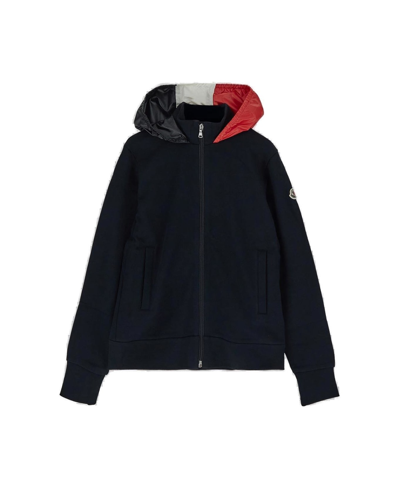 Moncler Logo Patch Zip-up Hoodie - Blue