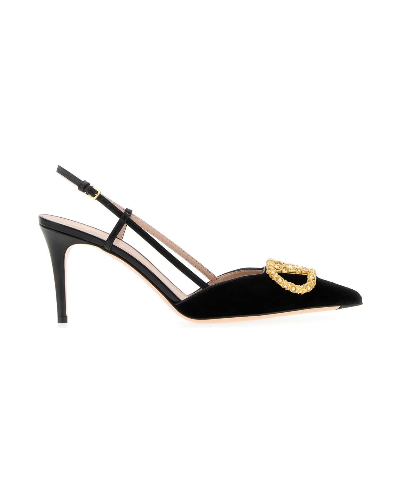Valentino Garavani Black Velvet Vlogo Signature Pumps - NEROCREAMCRYSTAL