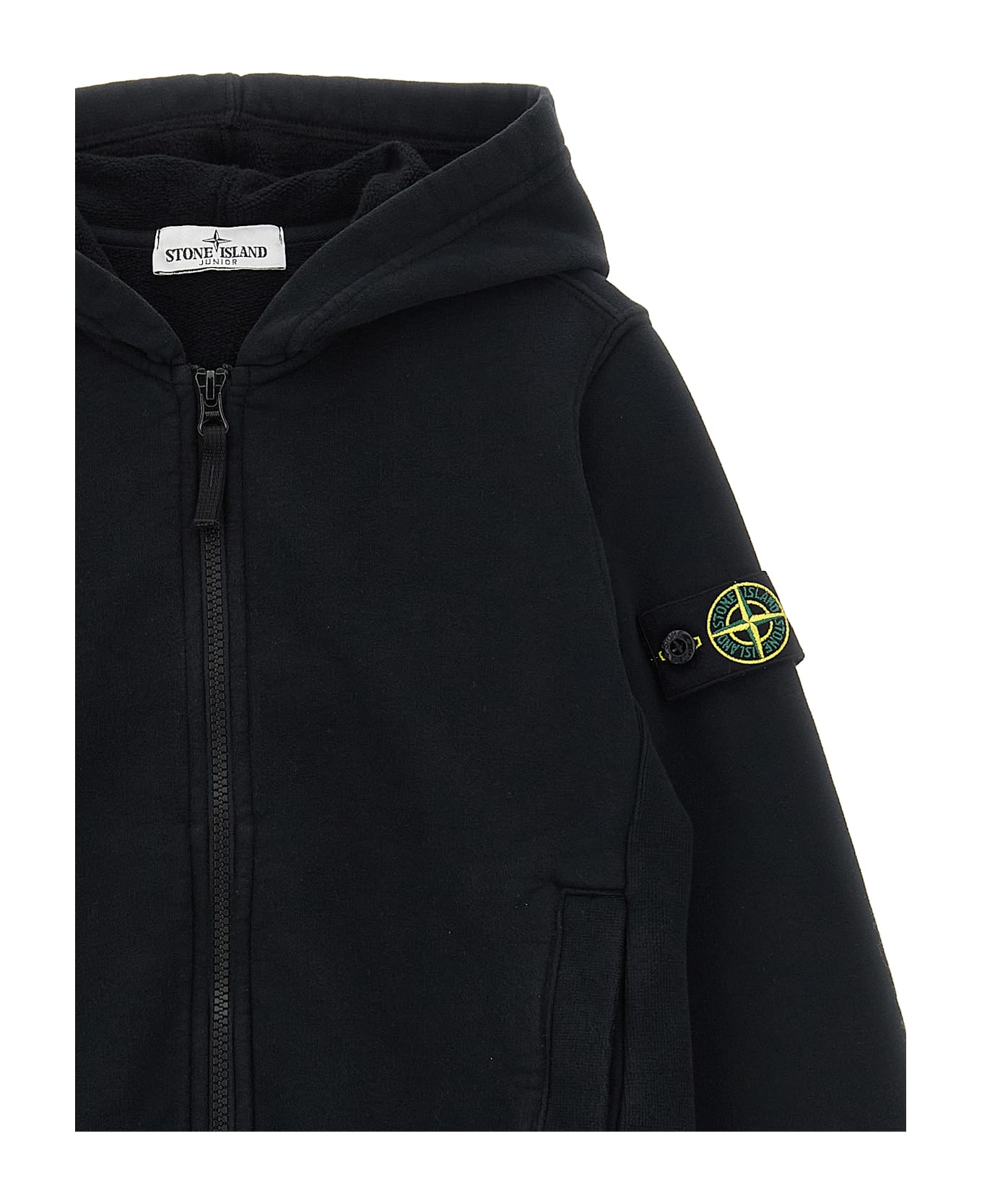 Stone Island Junior Logo Badge Hoodie - Black  