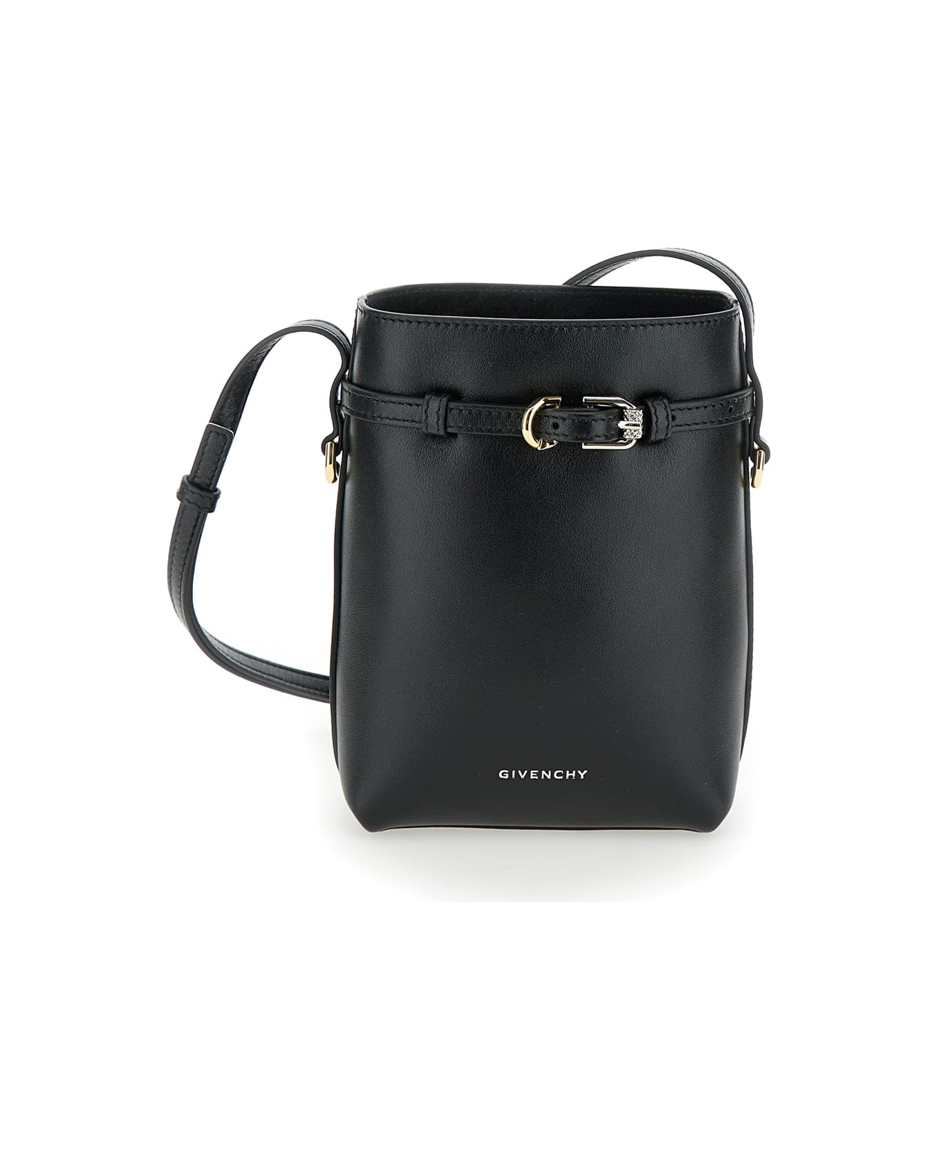 Givenchy 
voyou
 Black Crossbody Bag With Laminated Logo And Buckle In Leather Woman - Black