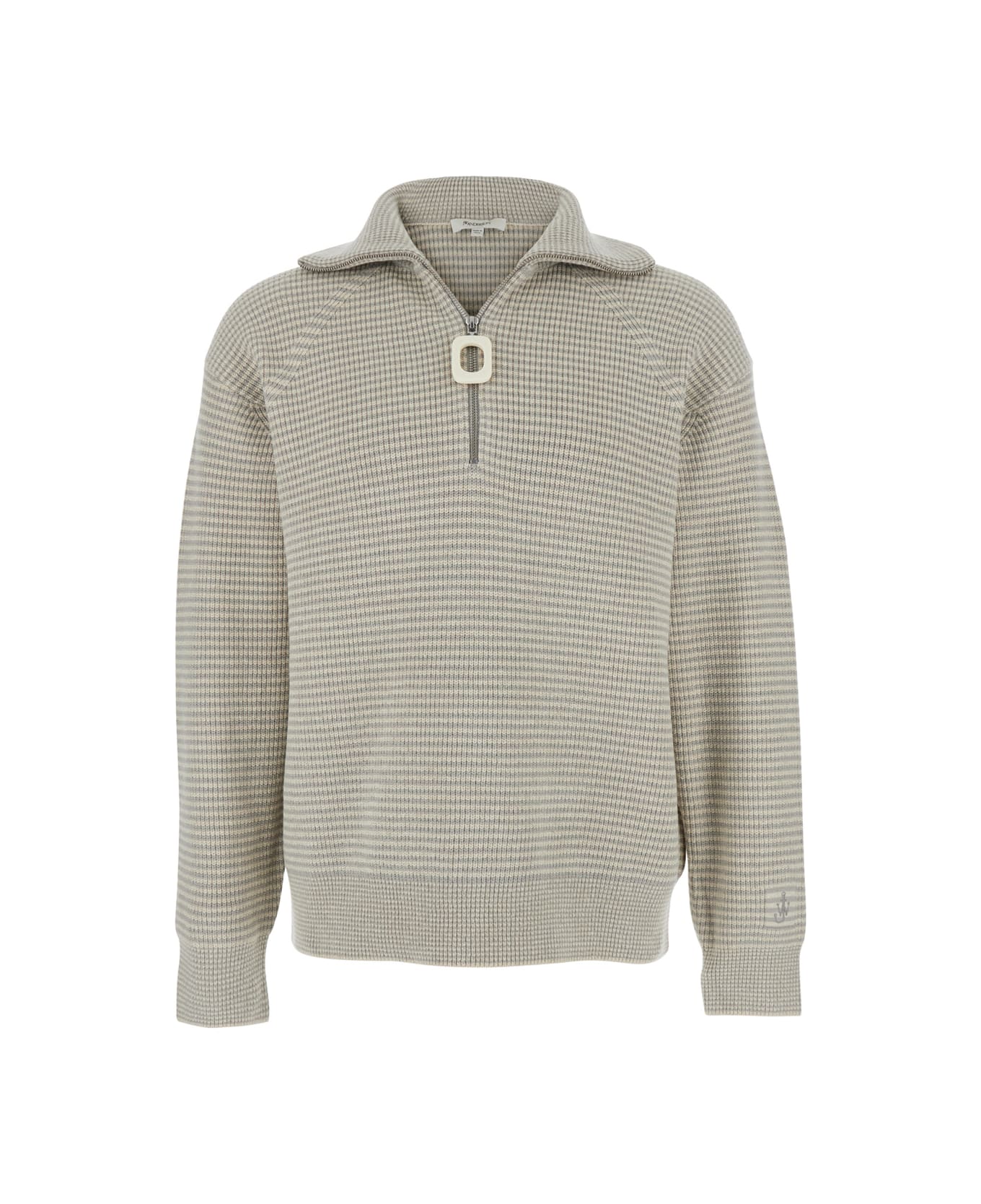 J.W. Anderson Grey Sweater With Half Zip Closure On The Front In Cotton Piquet Man - SAND/STONE