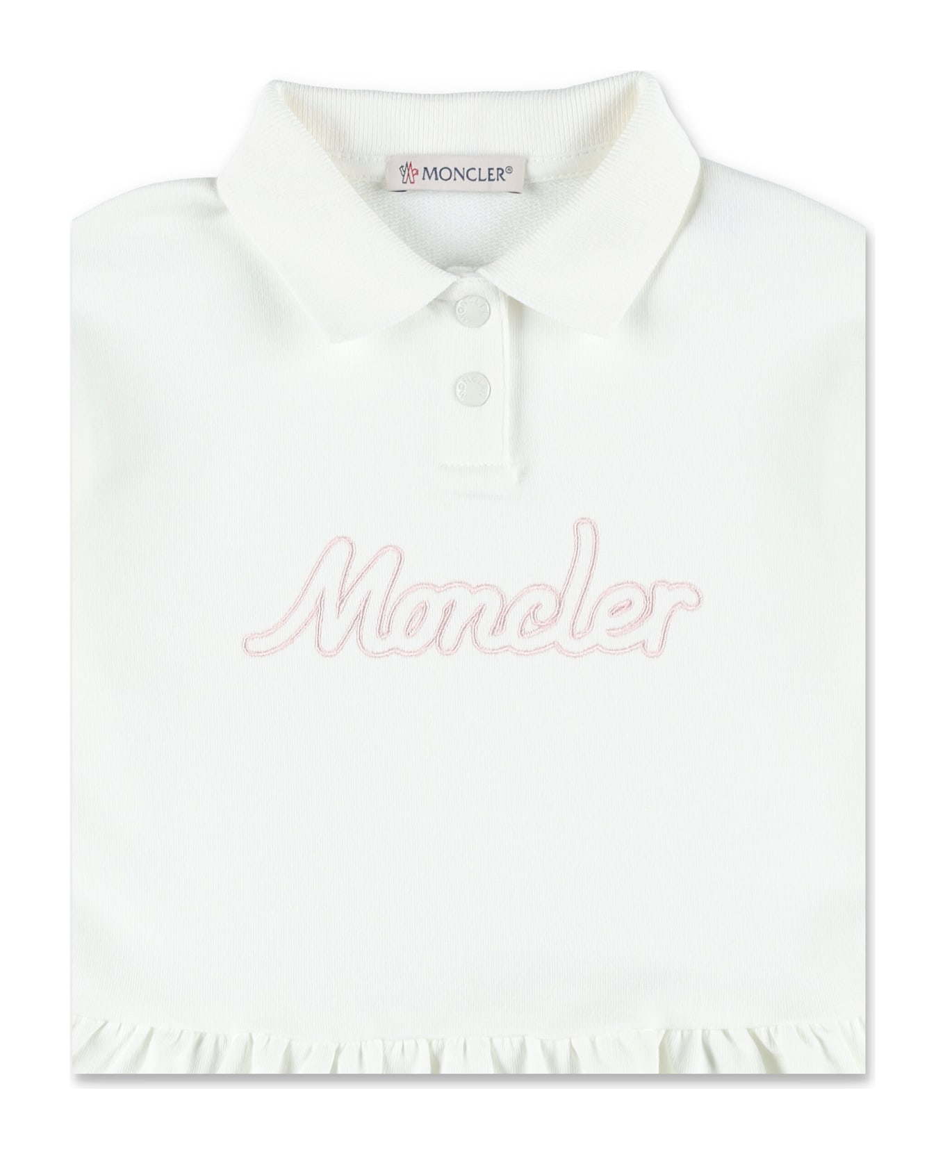 Moncler Kid - Embroidered Logo Cotton Polo Dress - WHITE