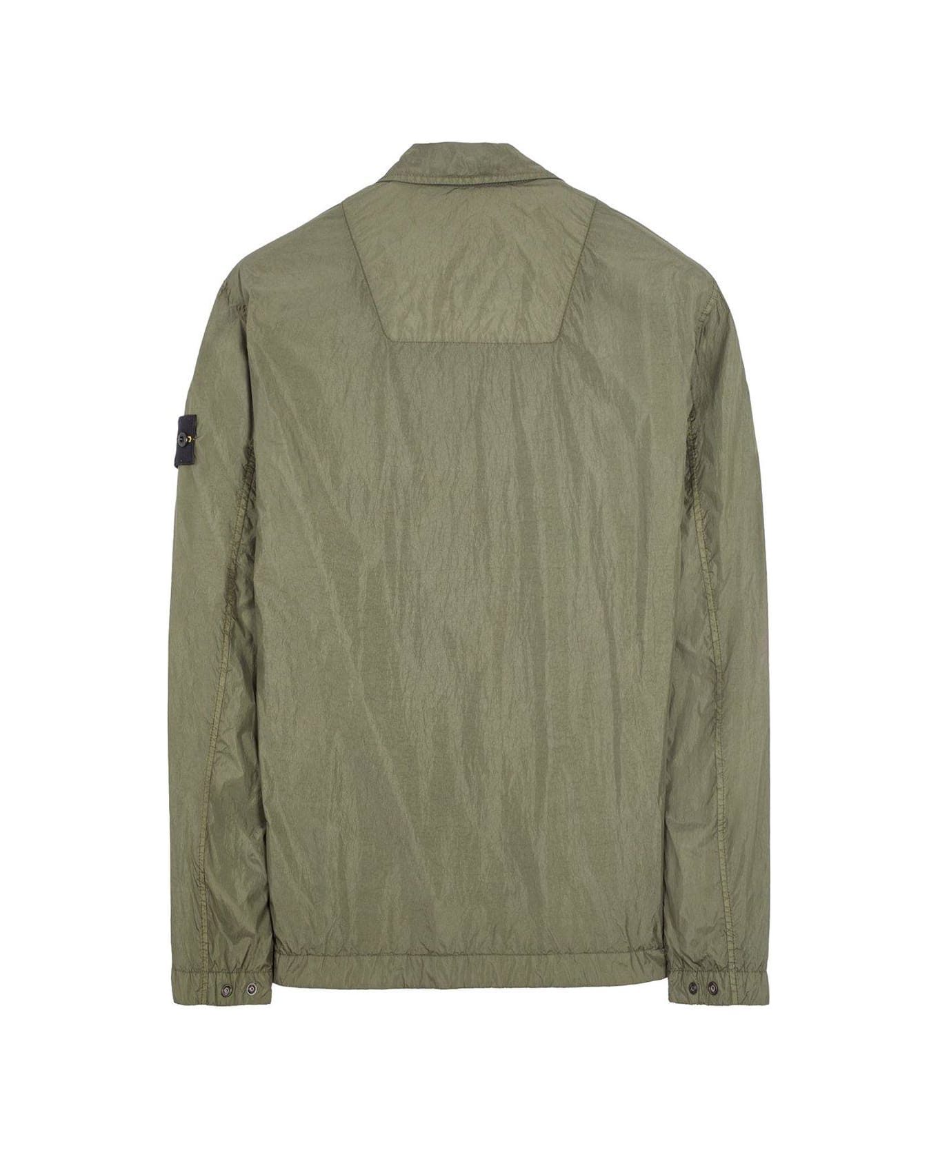 Stone Island Crinkle Reps Zipped Shirt Jacket - Verde