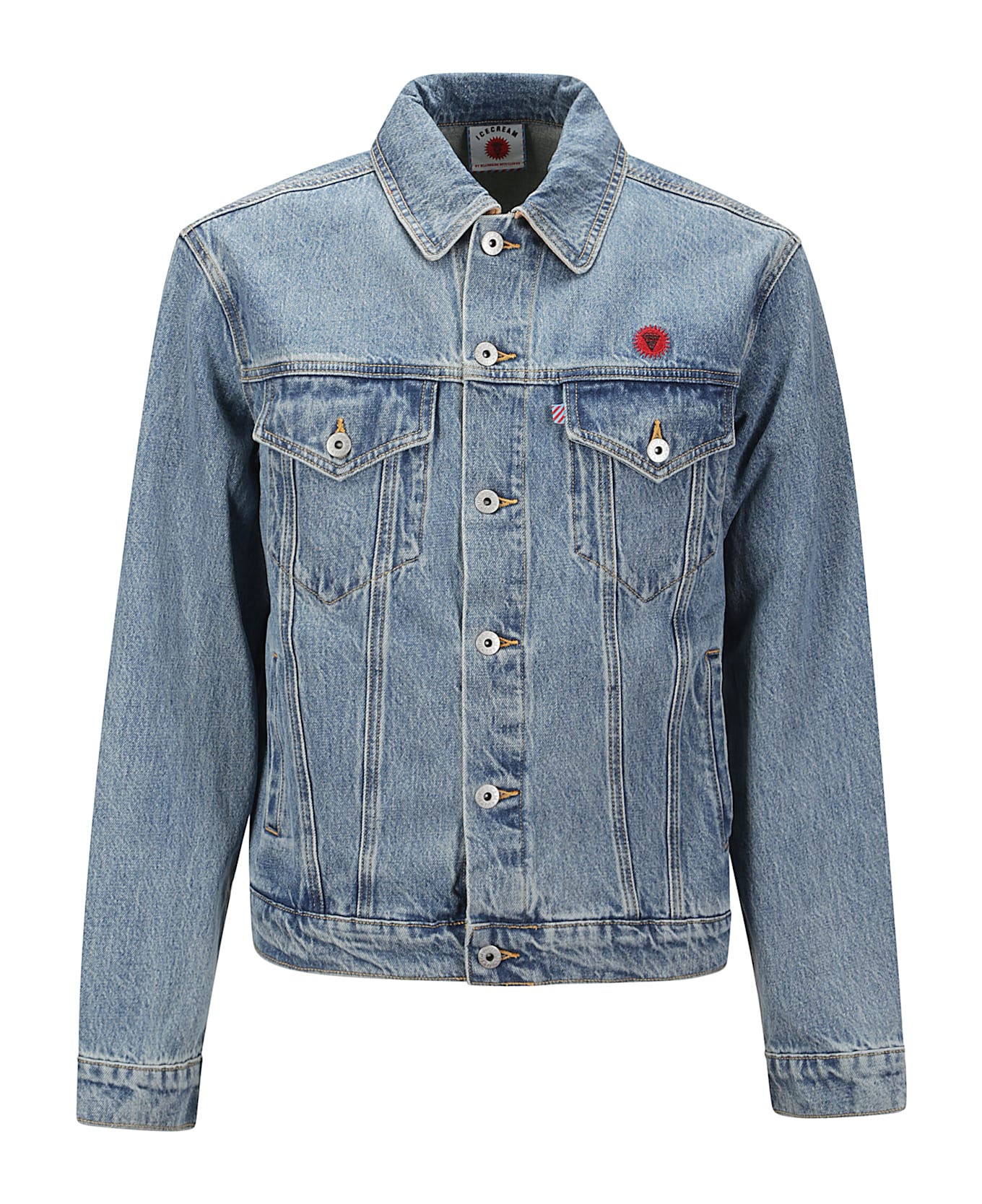 Icecream Check Lined Denim Trucker Jacket - VINTAGE WASH BLUE