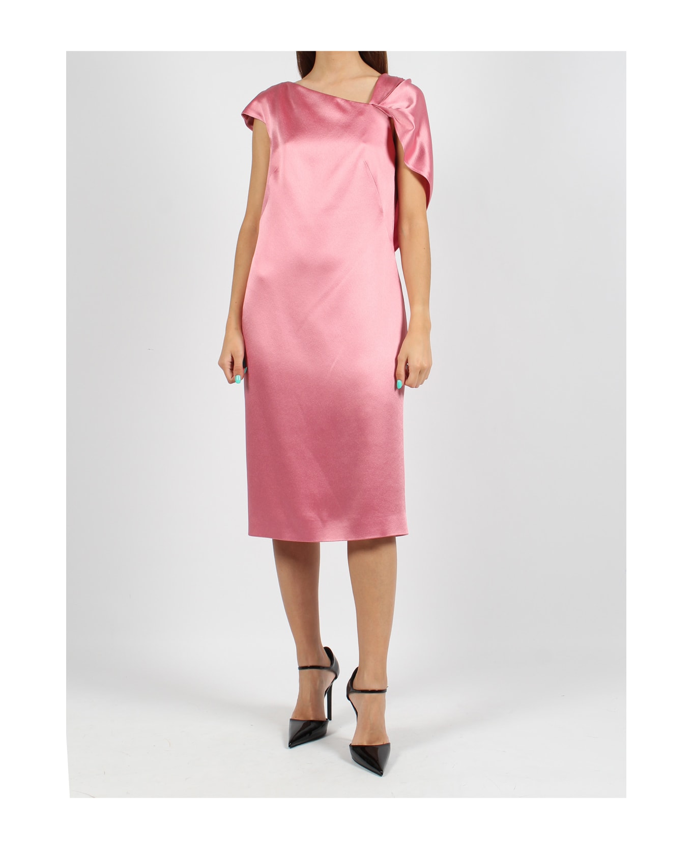 Givenchy Asymmetric Draped Midi Dress - Pink & Purple