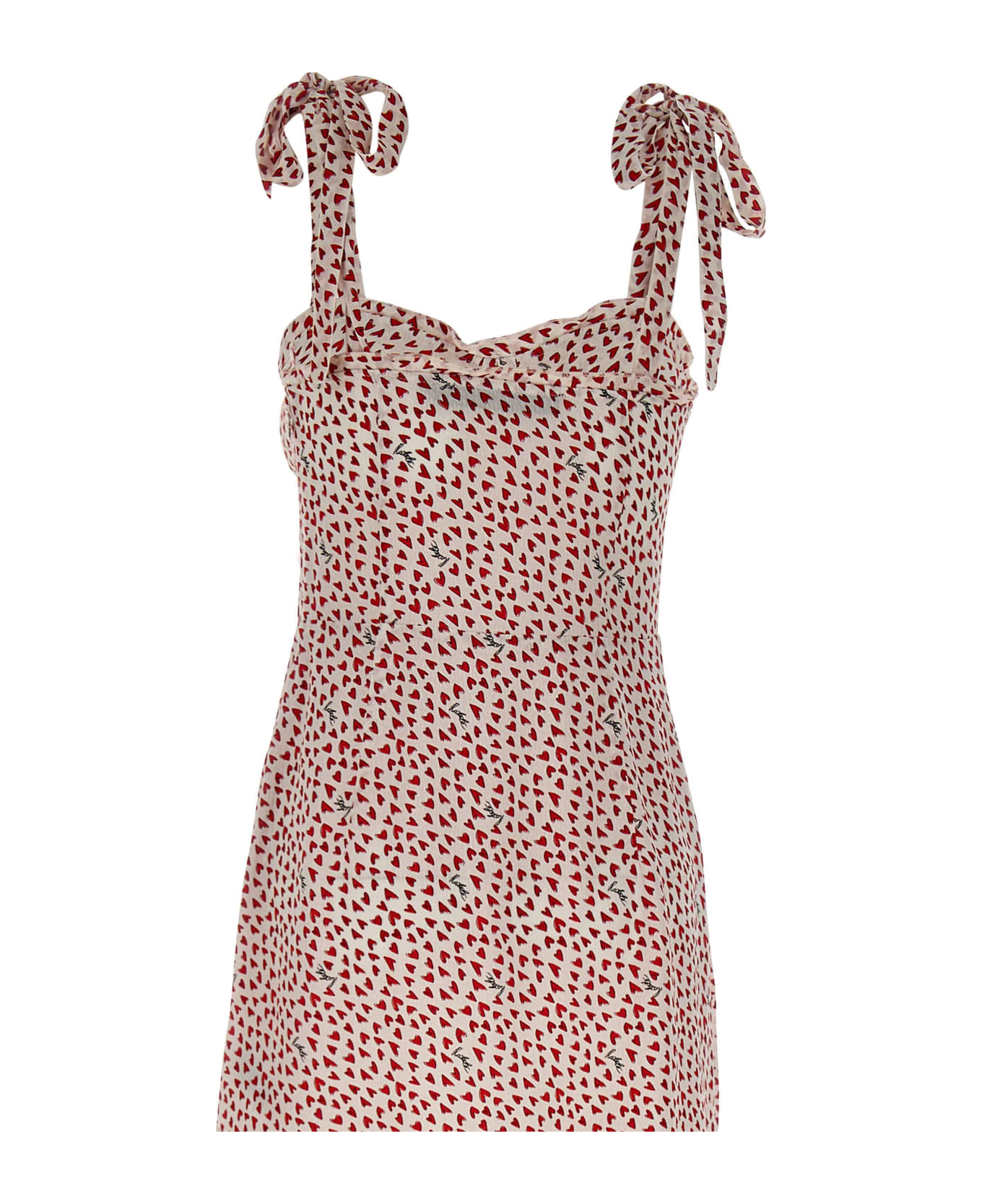 Rotate by Birger Christensen "printed Mini Ruffle" Crepe Dress - RED/white
