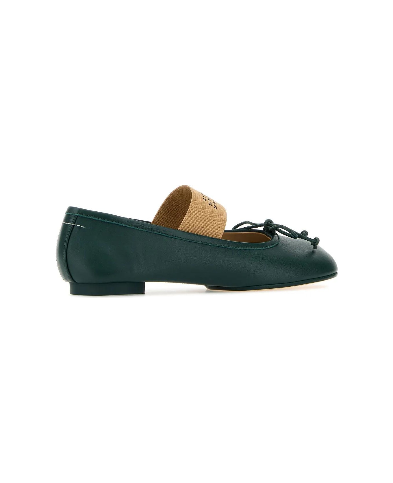 MM6 Maison Margiela Bottle Green Leather Anatomic Ballerinas - GREENGABLES