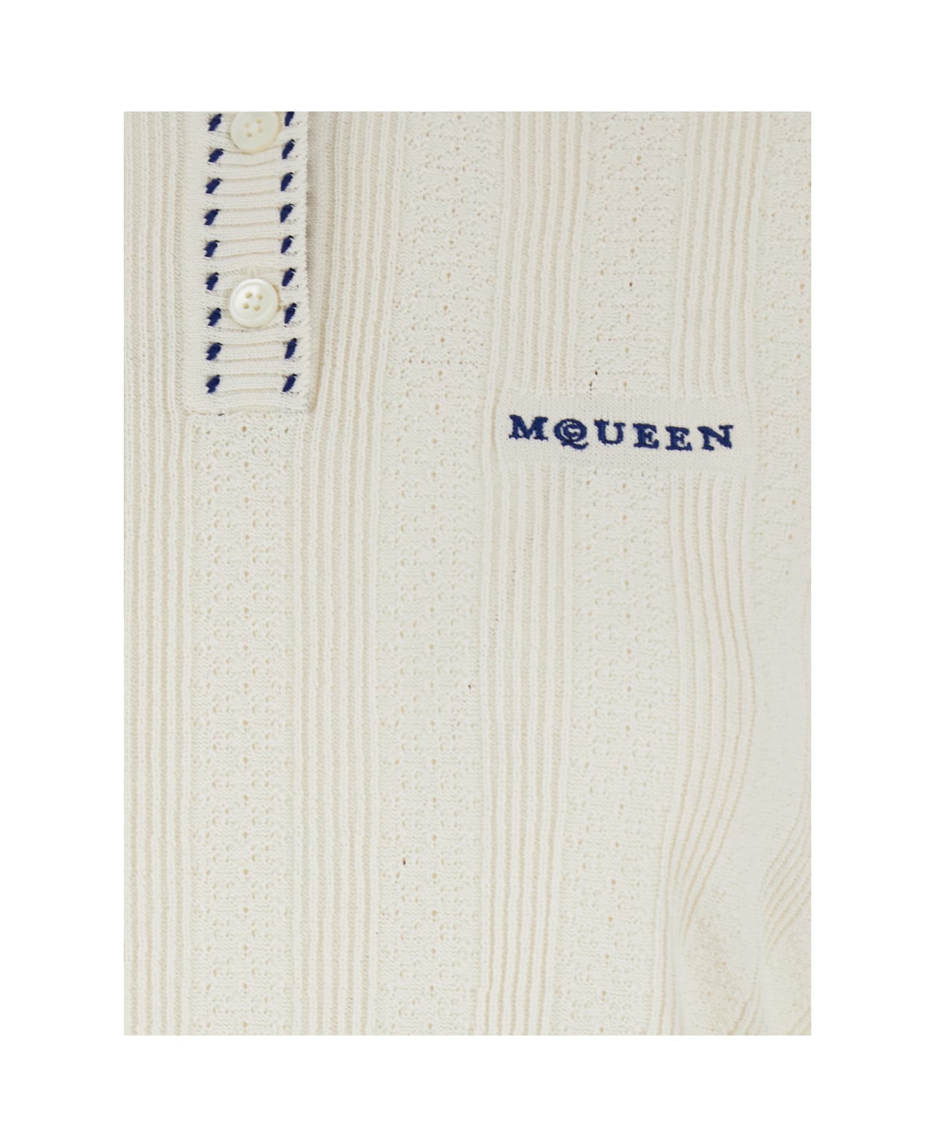 Alexander McQueen Ivory Viscose Blend Polo Shirt - IVORY AFTER 6 BLUE