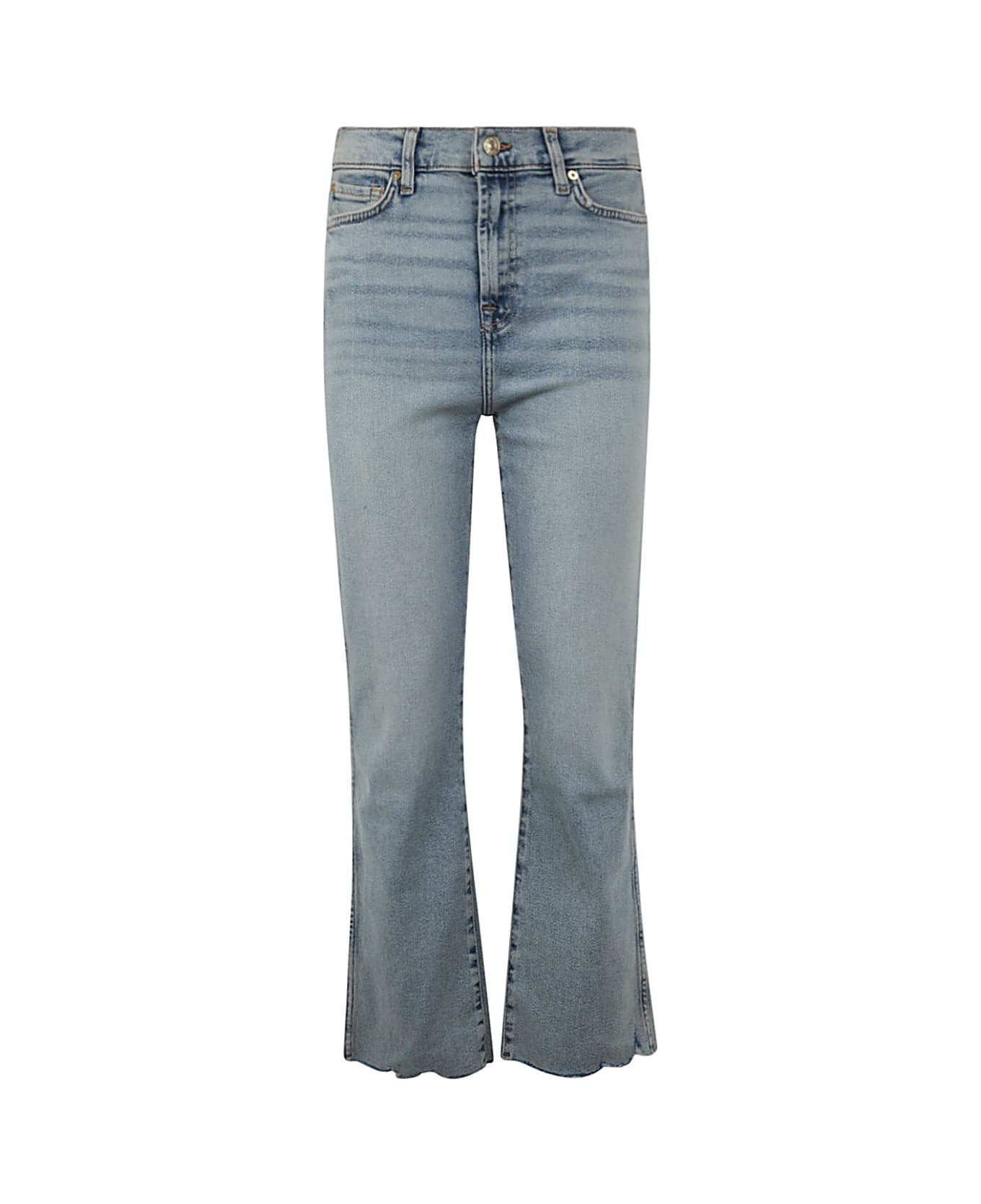 7 For All Mankind Hw Slim Kick Luxe Vintage Sunday With Distressed Hem - Light Blue デニム