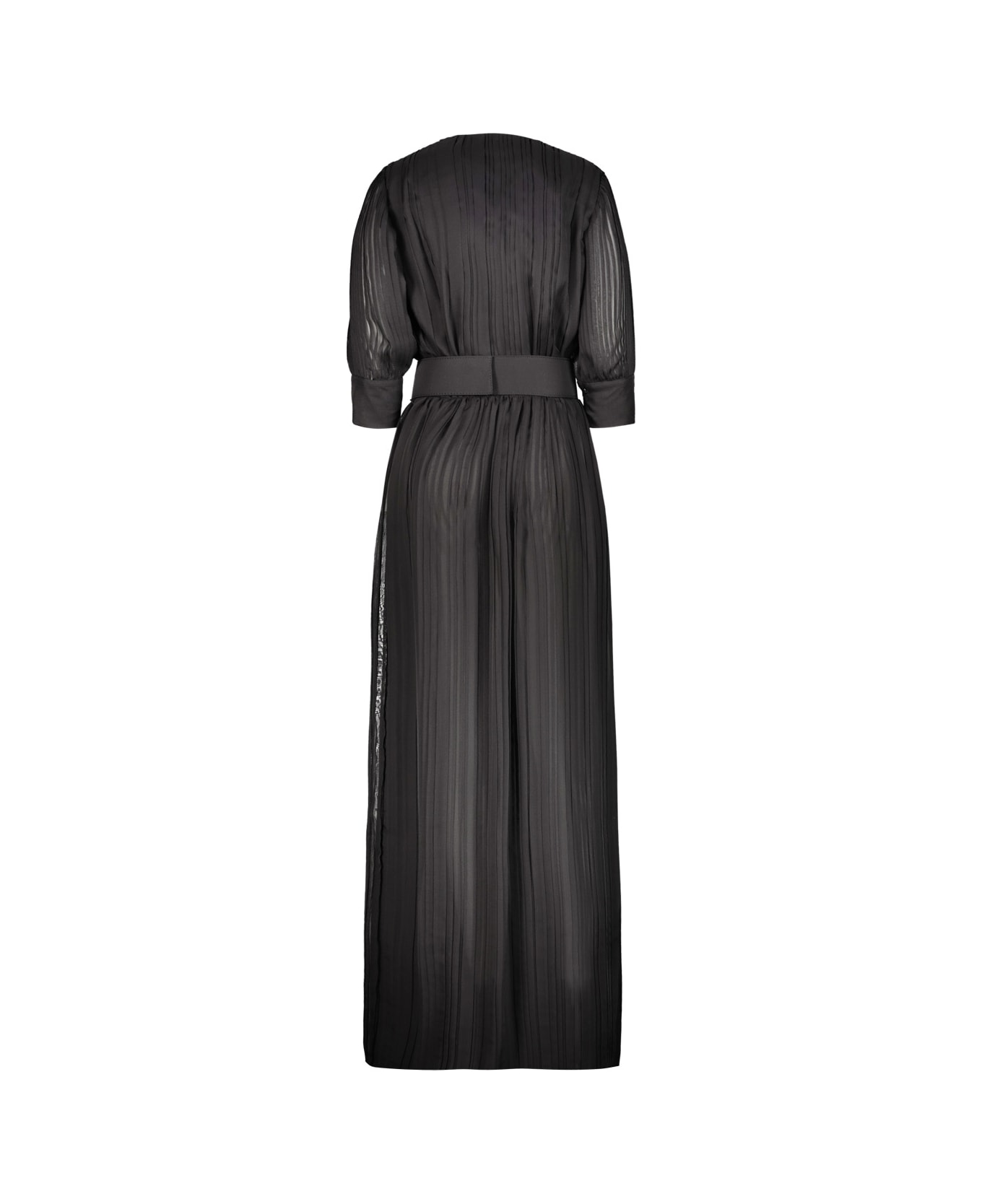 Rochas Pleated Long Dress In Chiffon - Black