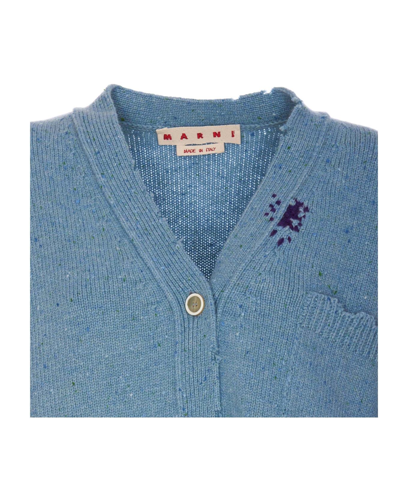 Marni Logo Cardigan With Marni Mending Patches - Blue