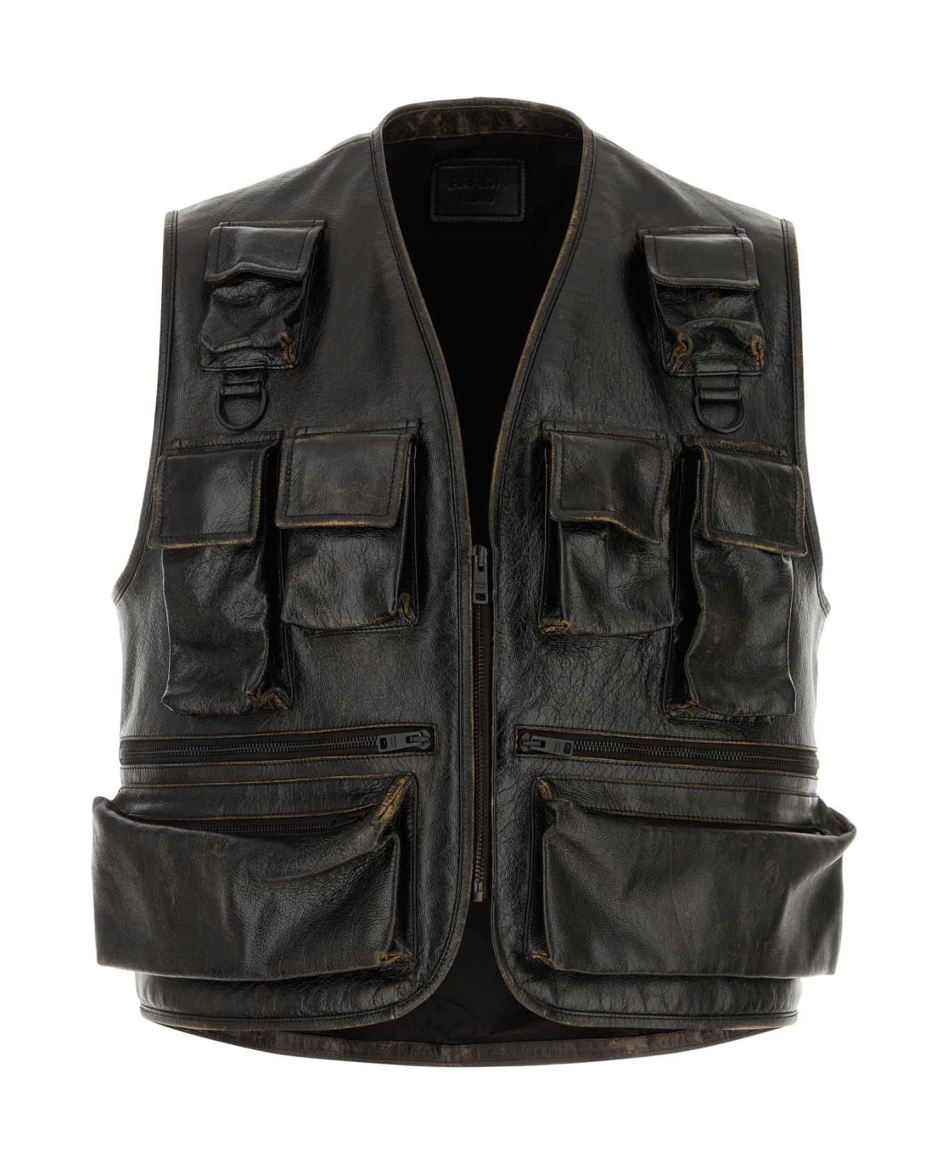 Prada Black Leather Vest - NERO