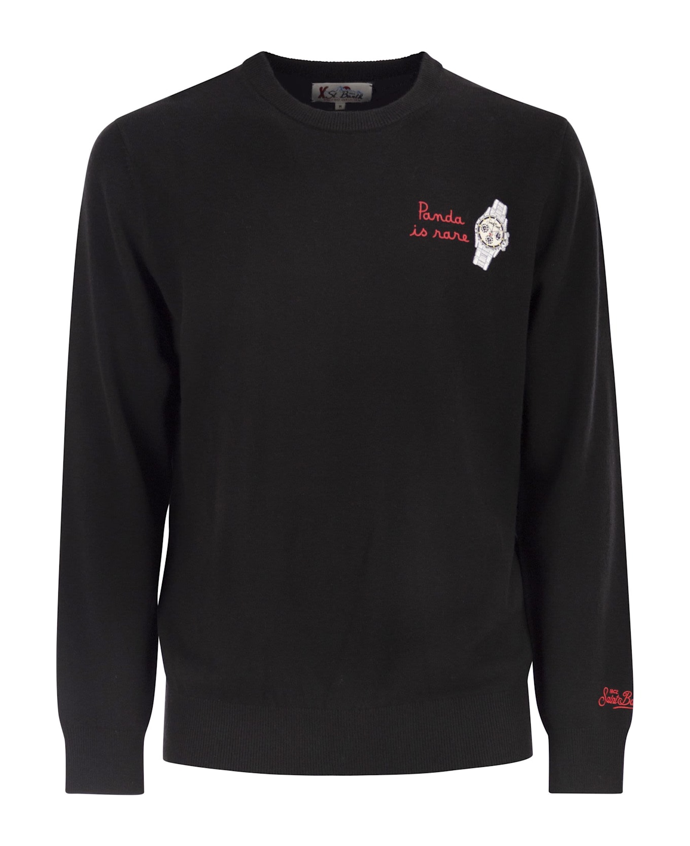 MC2 Saint Barth Heron - Crew Neck Jumper With Embroidery On The Chest - Black