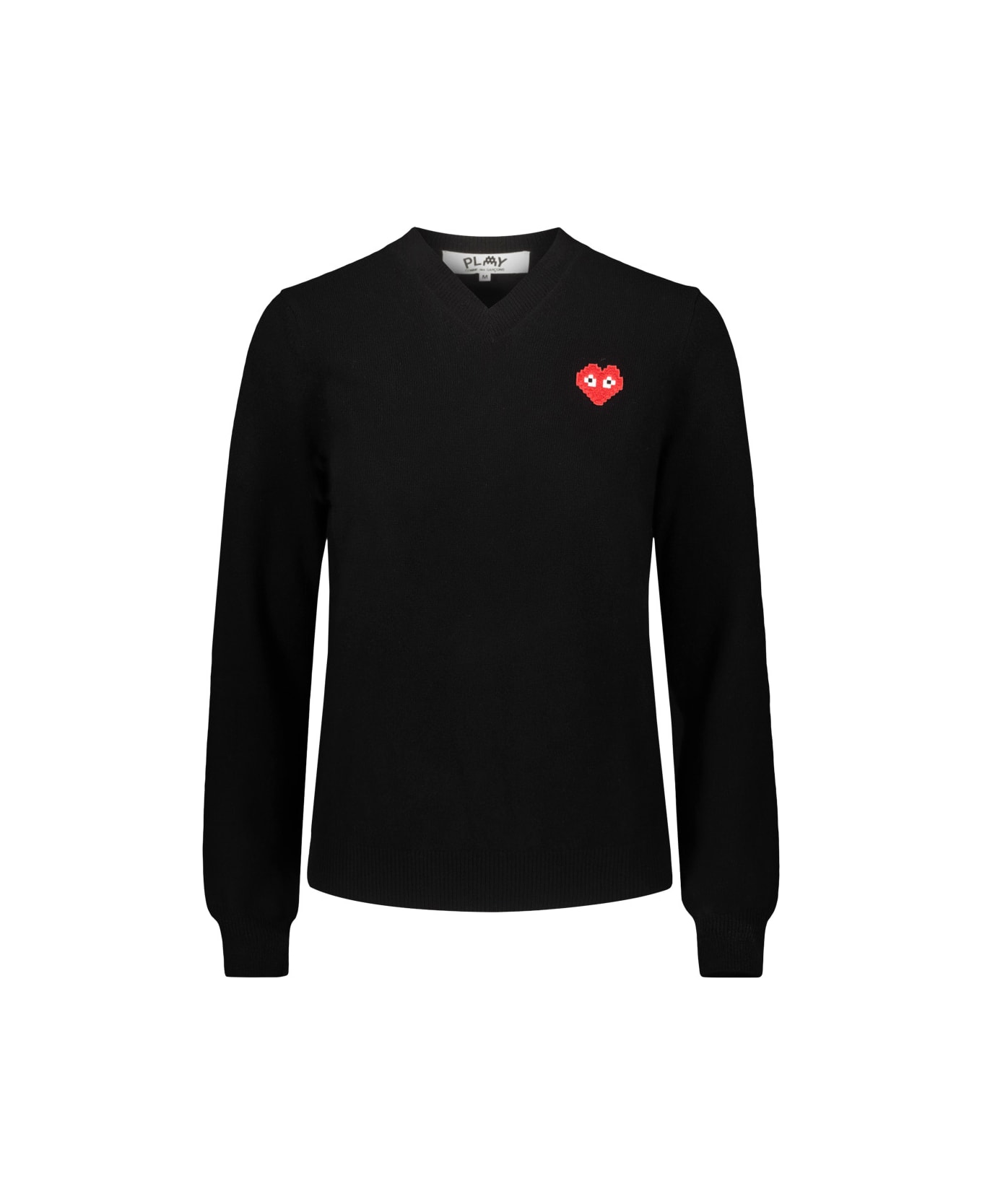 Comme des Garçons Play V-neck Sweater With Red Pixelated Heart - Blk
