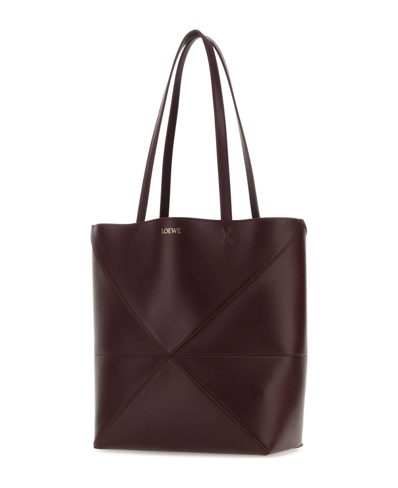 Loewe Grape Leather Medium Puzzle Fold Shopping Bag - DARKBURGUNDY