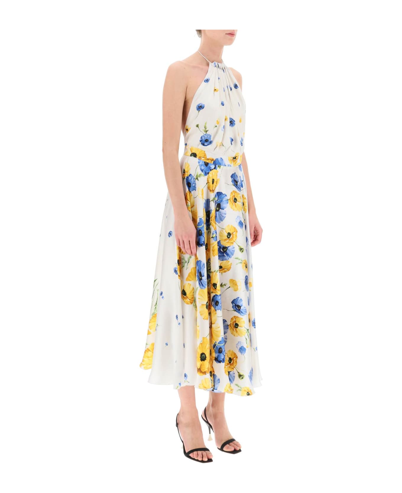 Raquel Diniz 'karla' Satin Midi Dress - YELLOW BLUE BLOSSOM (White) ワンピース＆ドレス