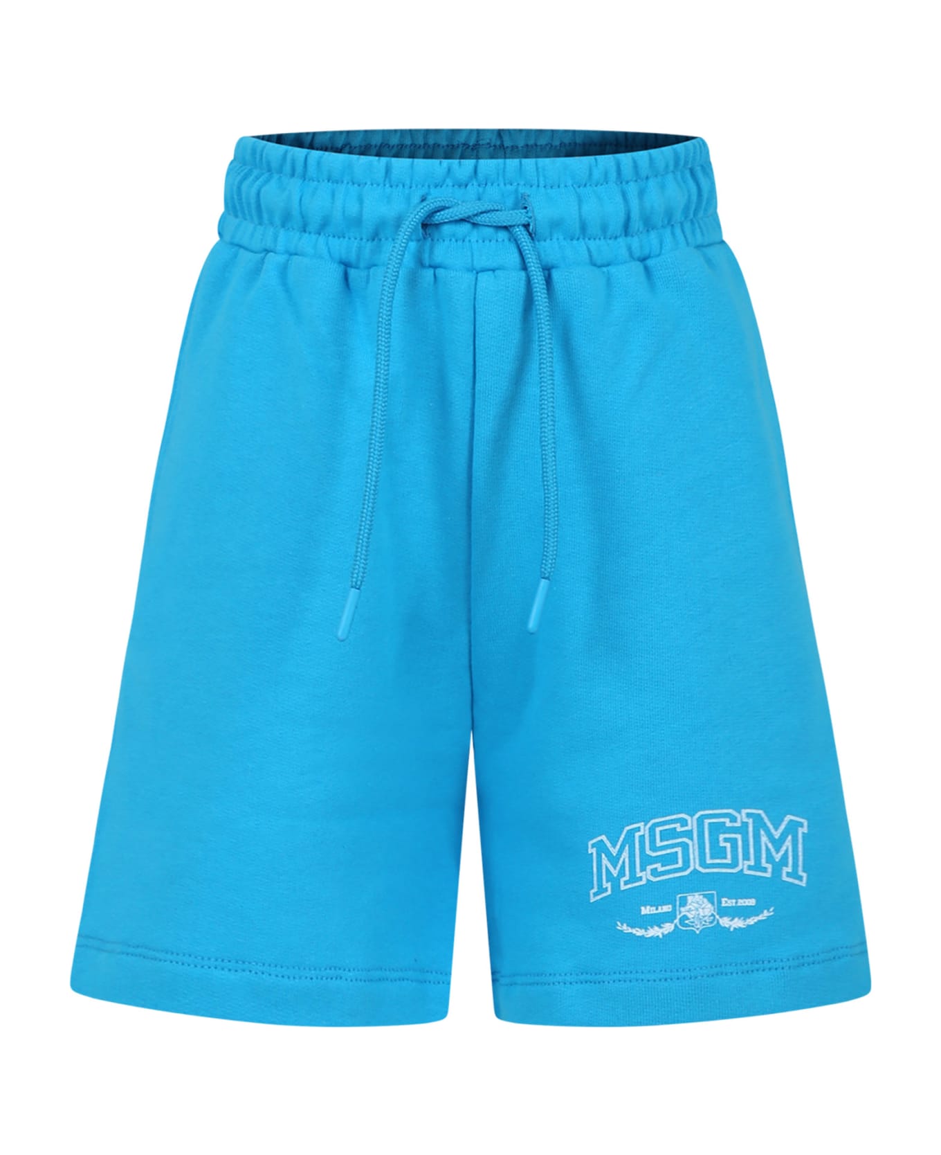 MSGM Light Blue Shorts For Boy With Logo - Light Blue