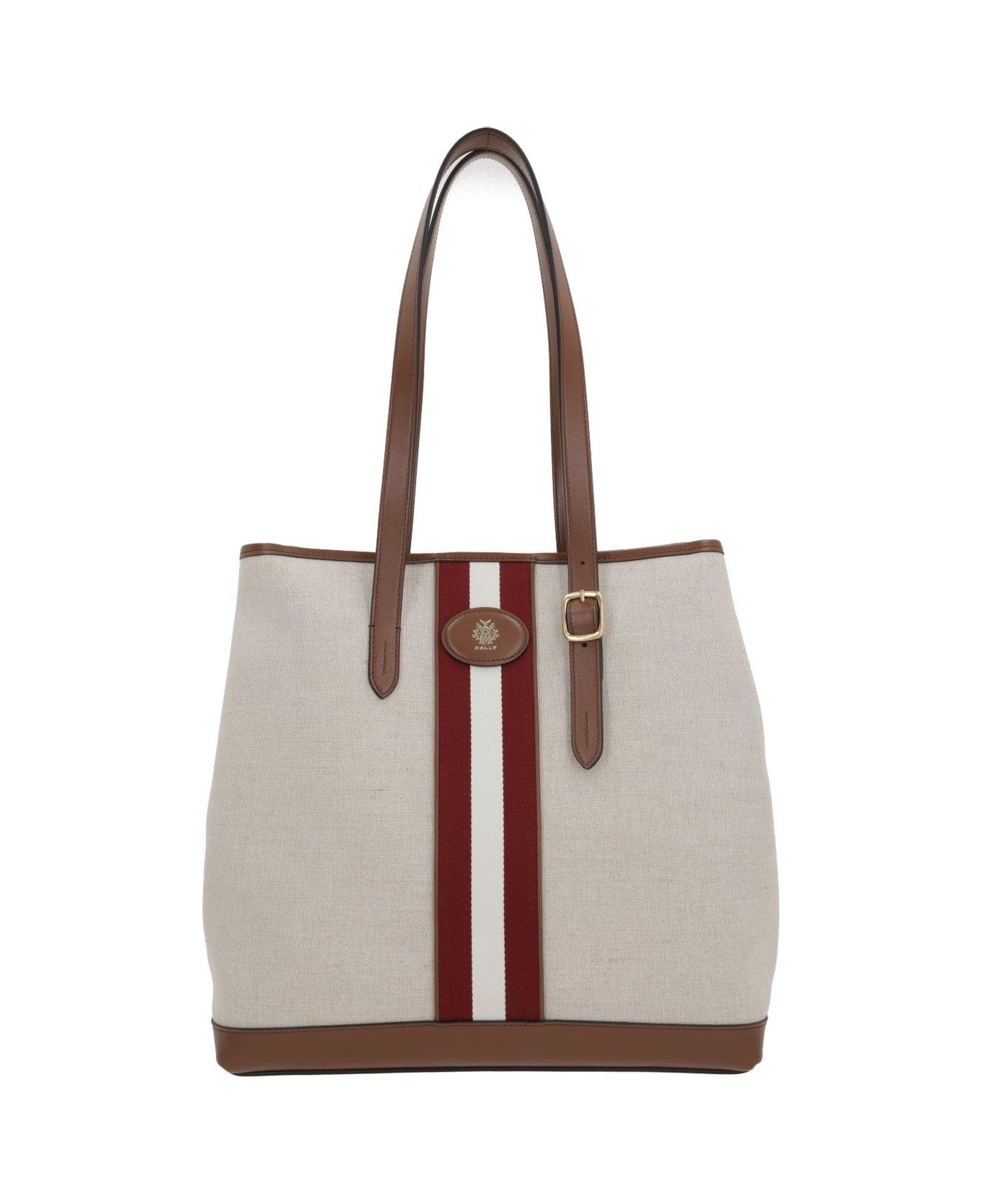 Bally Logo Patch Striped Top Handle Bag - Ecru