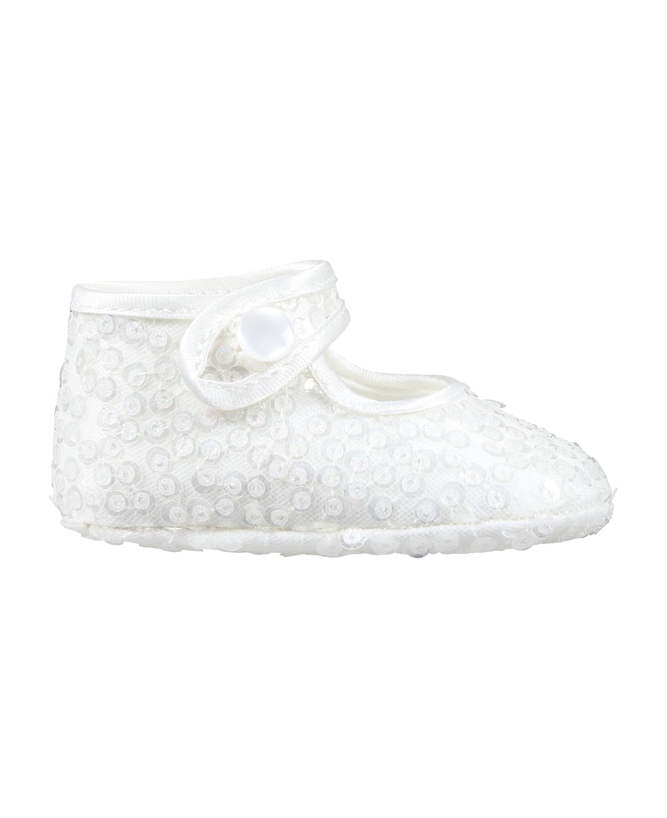 Monnalisa White Ballet Flats For Baby Girl With Sequins - White