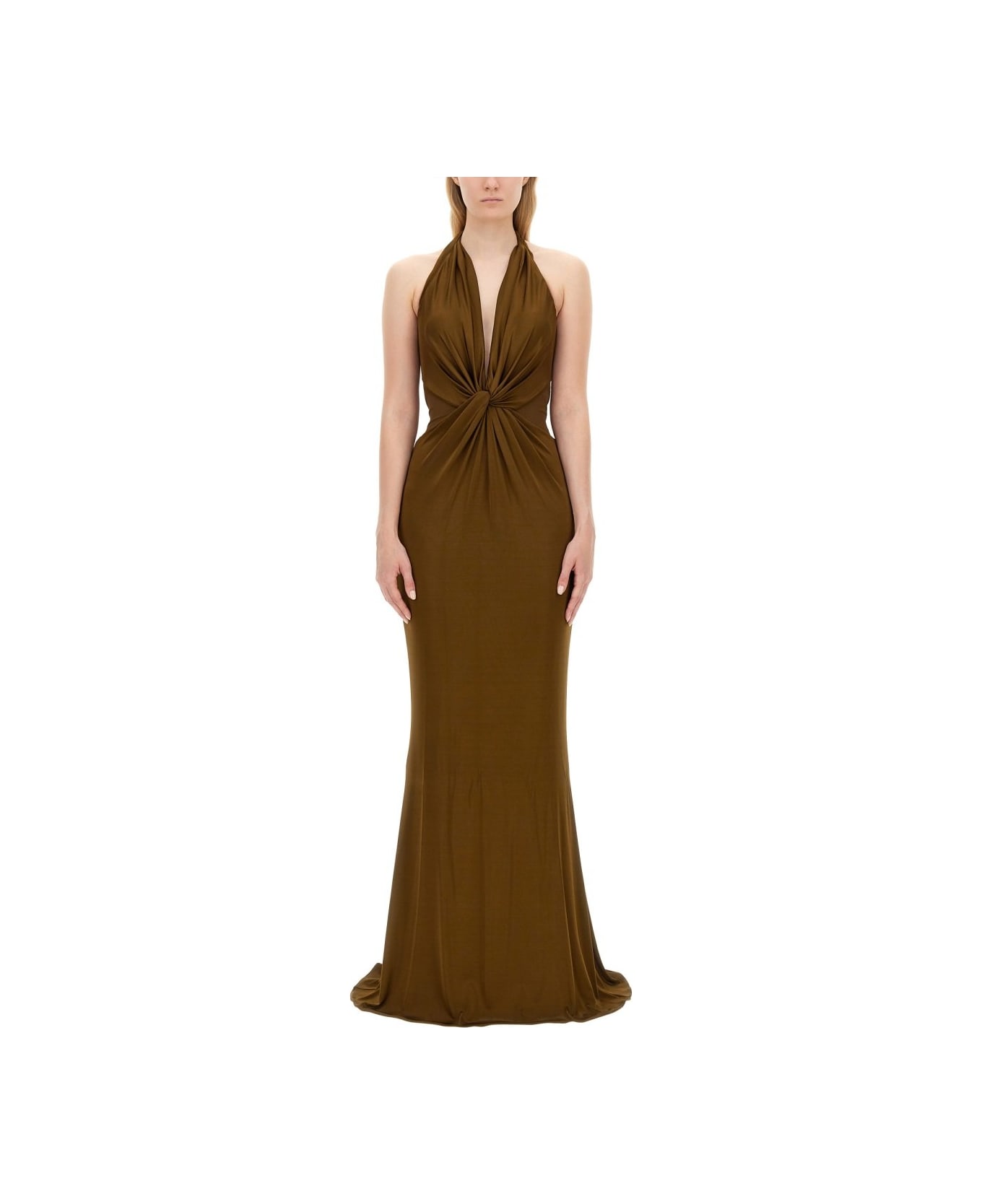 Tom Ford Knitted Stretch Jersey Criss-cross Evening Dress - MILITARY GREEN