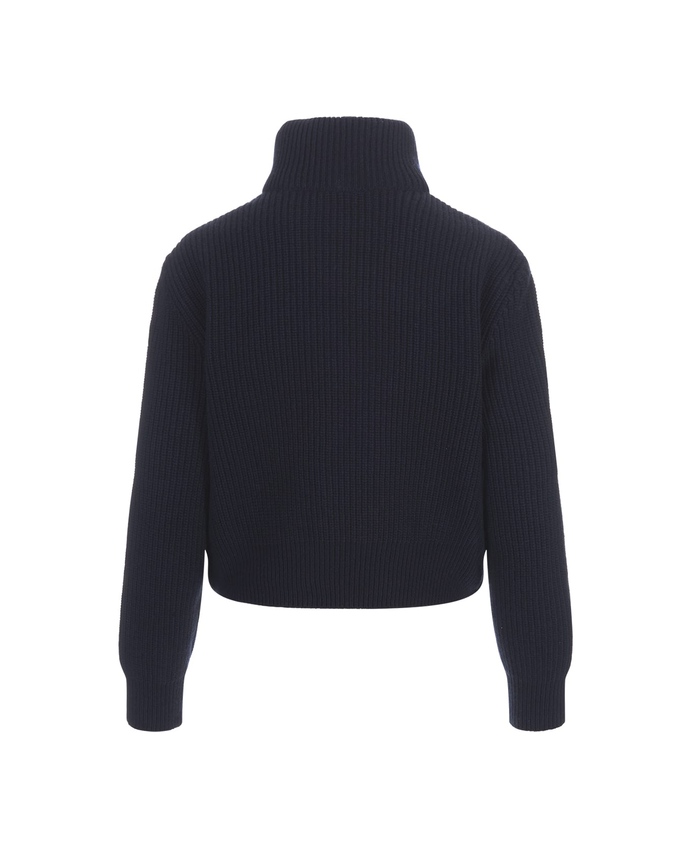 Moncler Navy Blue Padded Cardigan In Wool - Blue
