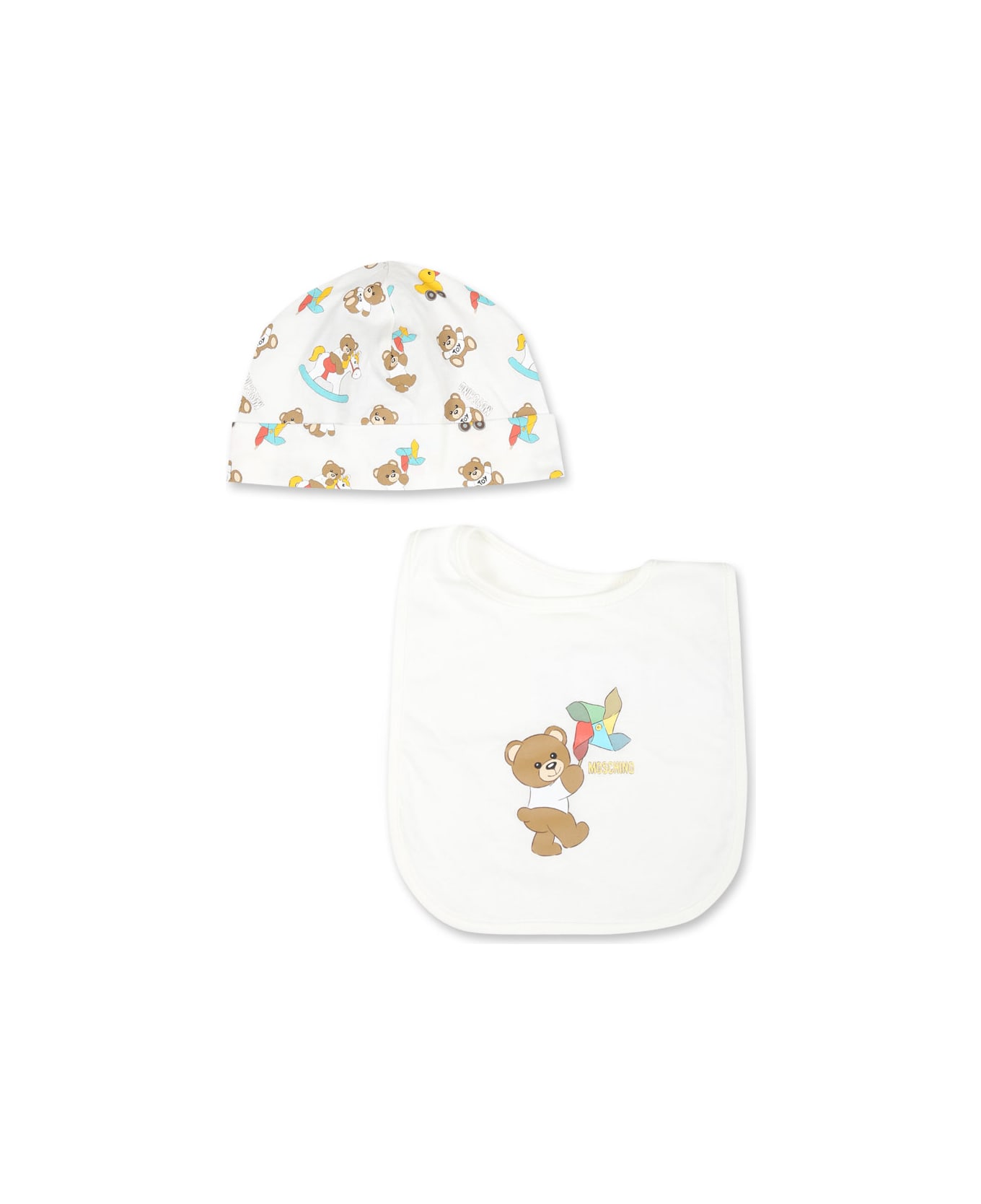 Moschino Ivory Accessory Set For Babykids With Teddy Bear - Ivory
