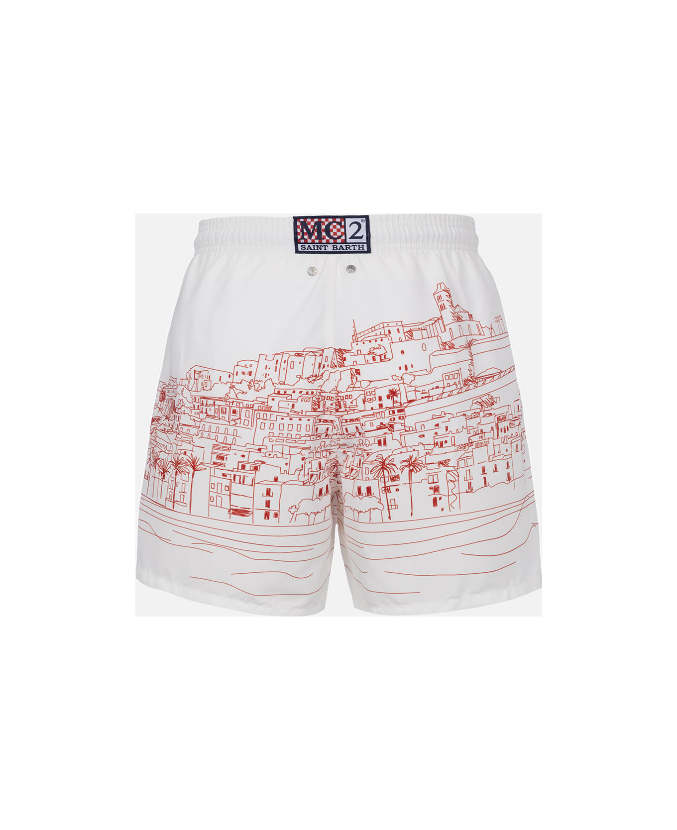 MC2 Saint Barth Man Mid-length Gustavia Swim-shorts With Ibiza Placed Print - WHITE