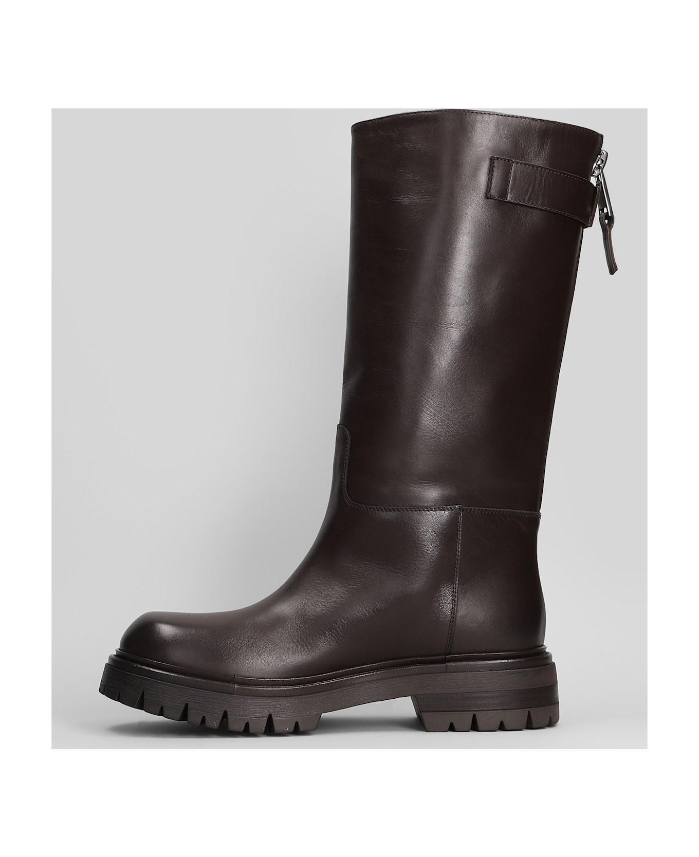 Elena Iachi Low Heels Boots In Dark Brown Leather - dark brown